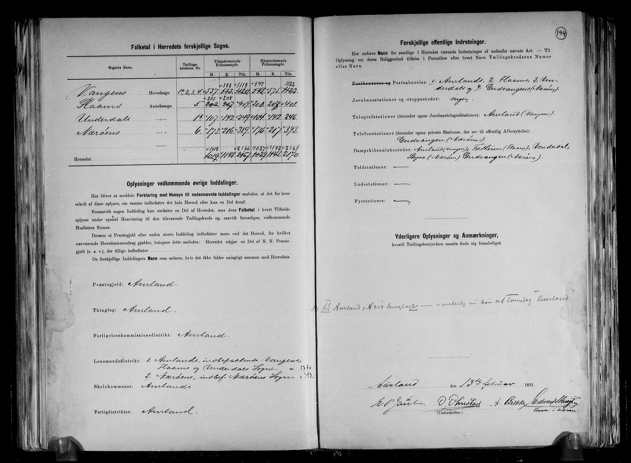 RA, 1891 census for 1421 Aurland, 1891, p. 3