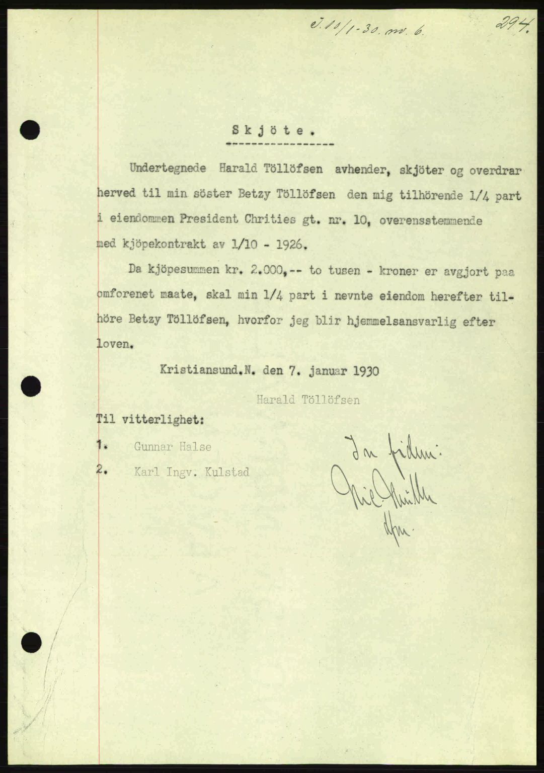 Kristiansund byfogd, AV/SAT-A-4587/A/27: Mortgage book no. 23, 1929-1930, Deed date: 10.01.1930