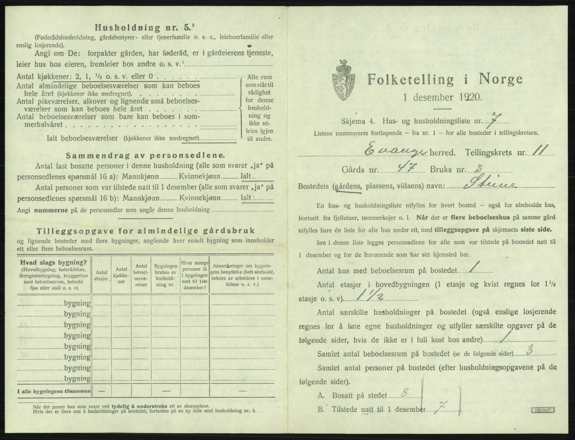 SAB, 1920 census for Evanger, 1920, p. 563