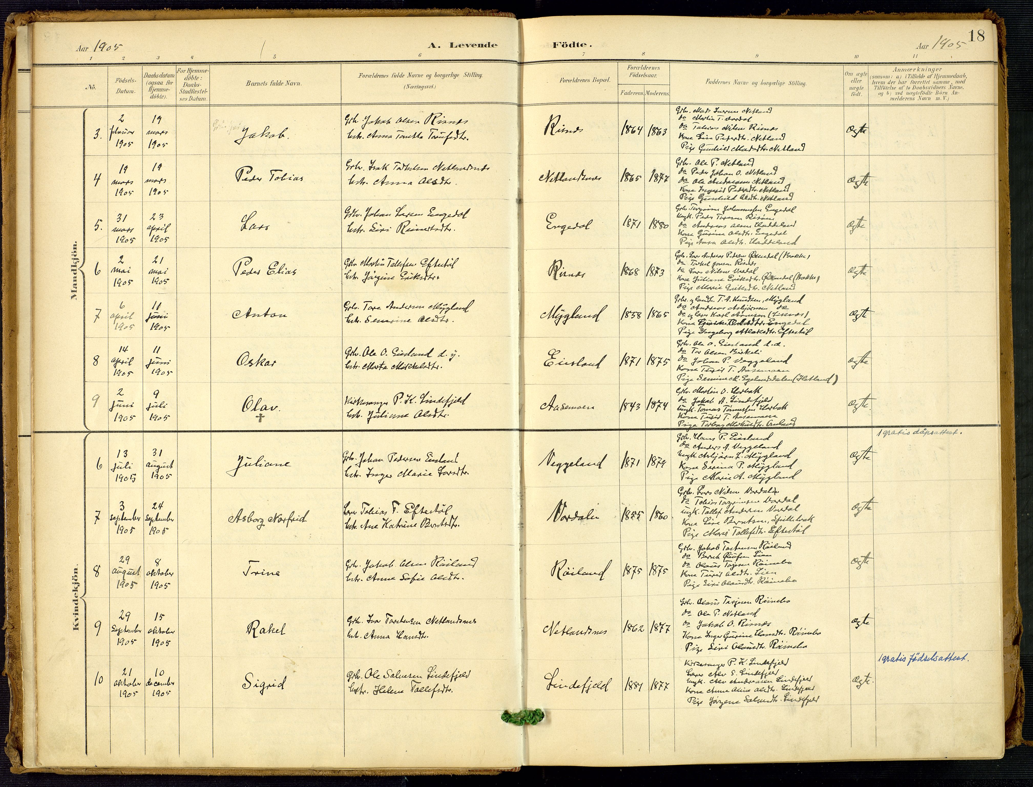 Fjotland sokneprestkontor, SAK/1111-0010/F/Fa/L0003: Parish register (official) no. A 3, 1899-1917, p. 18