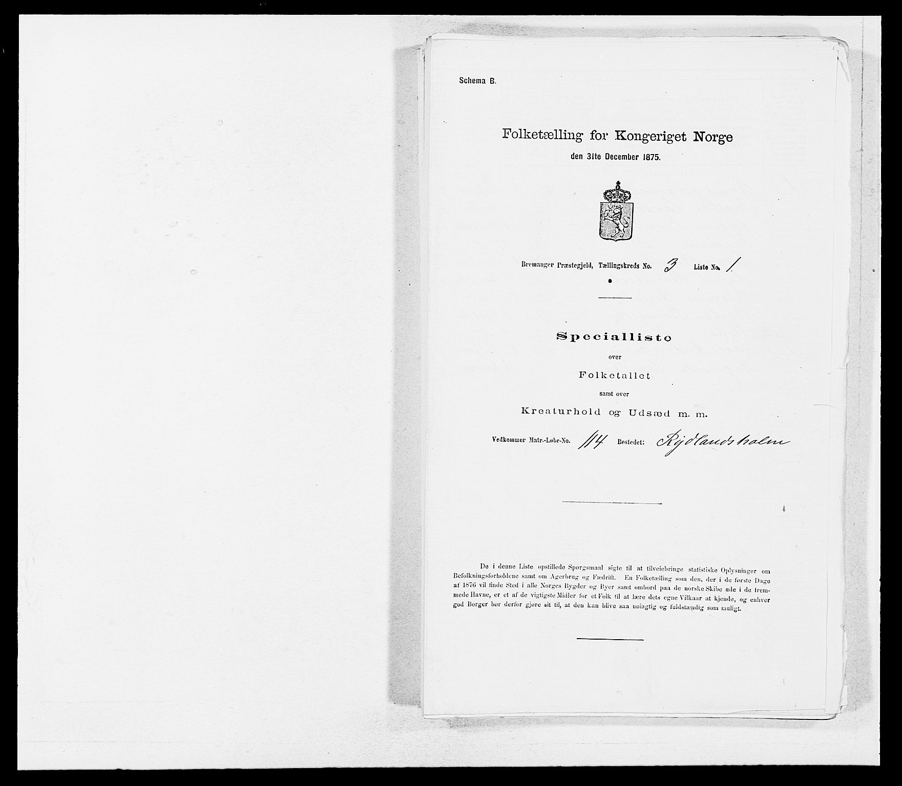 SAB, 1875 Census for 1438P Bremanger, 1875, p. 375