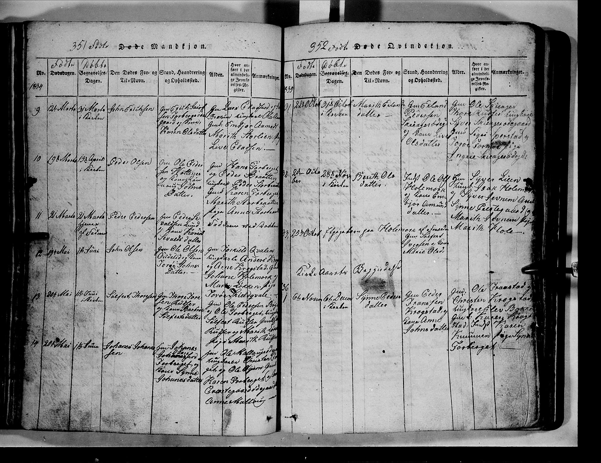 Lom prestekontor, SAH/PREST-070/L/L0003: Parish register (copy) no. 3, 1815-1844, p. 351-352