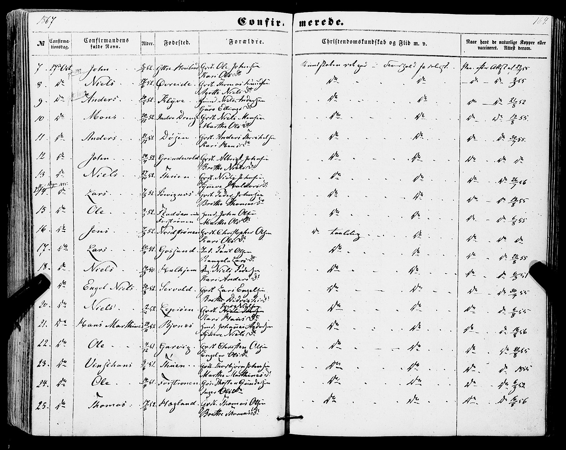 Os sokneprestembete, AV/SAB-A-99929: Parish register (official) no. A 17, 1860-1873, p. 164