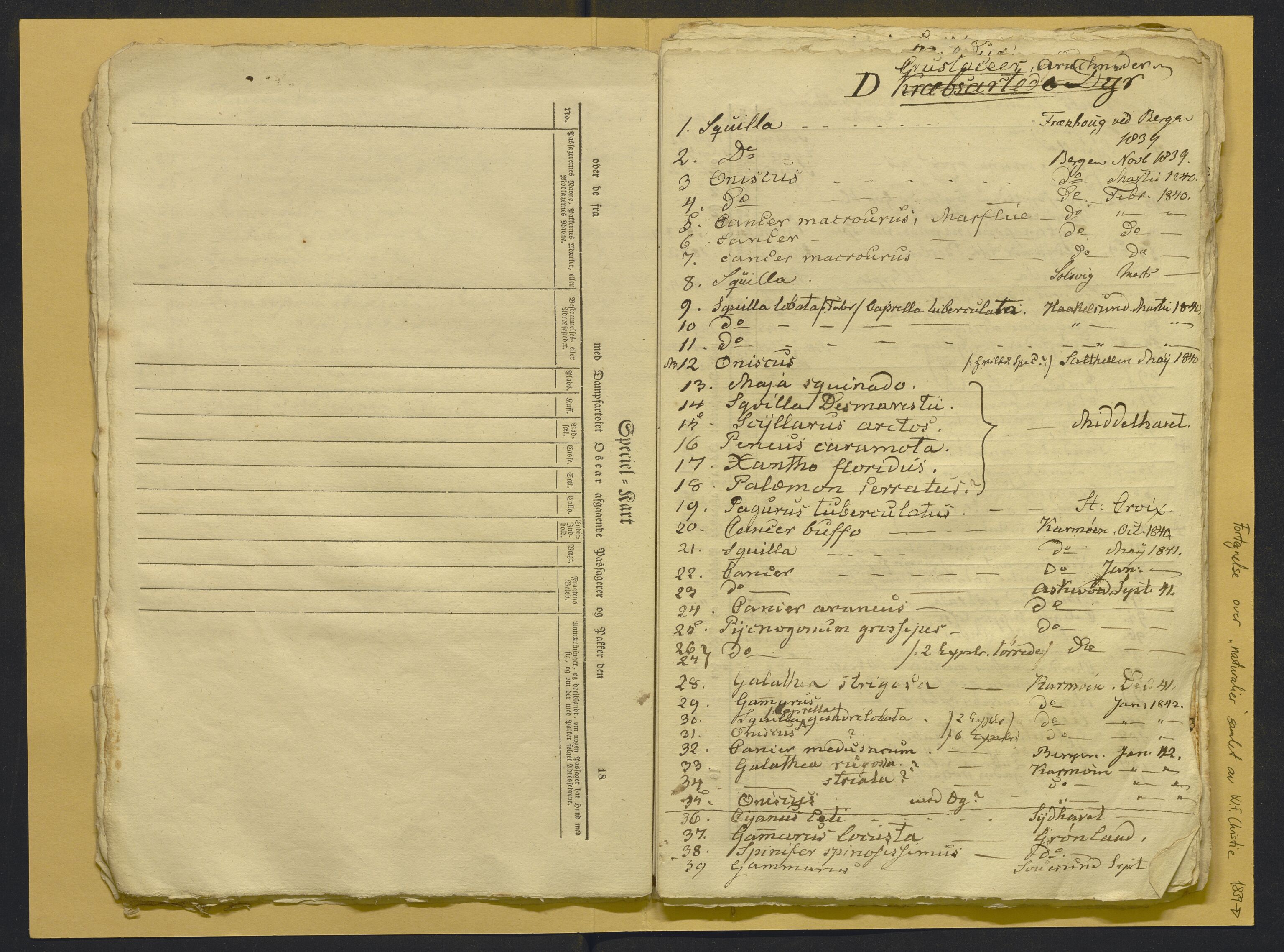 Bergens Museum, AV/SAB-A-17301/02/F/L0001: Kataloger over gjenstander og pergamentbrev , 1825-1880, p. 537