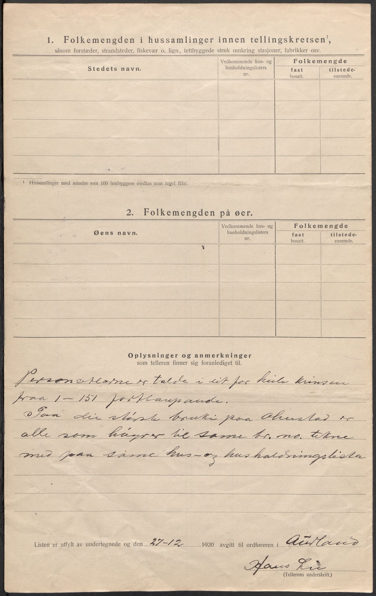 SAB, 1920 census for Aurland, 1920, p. 10