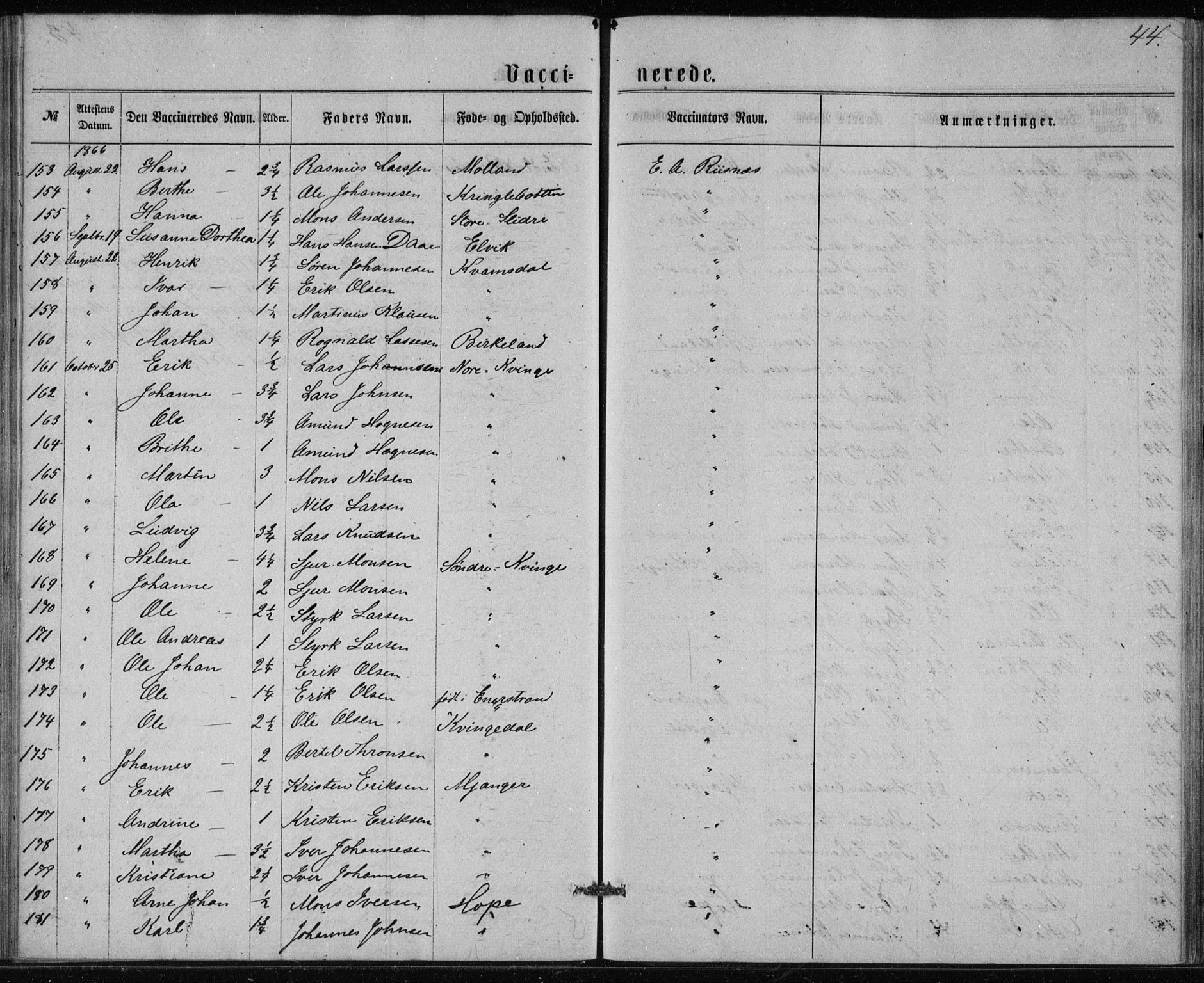 Lindås Sokneprestembete, SAB/A-76701/H/Haa: Parish register (official) no. A 17, 1874-1877, p. 44