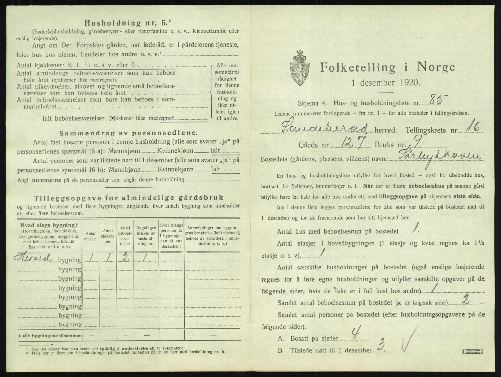 SAKO, 1920 census for Sandeherred, 1920, p. 3746