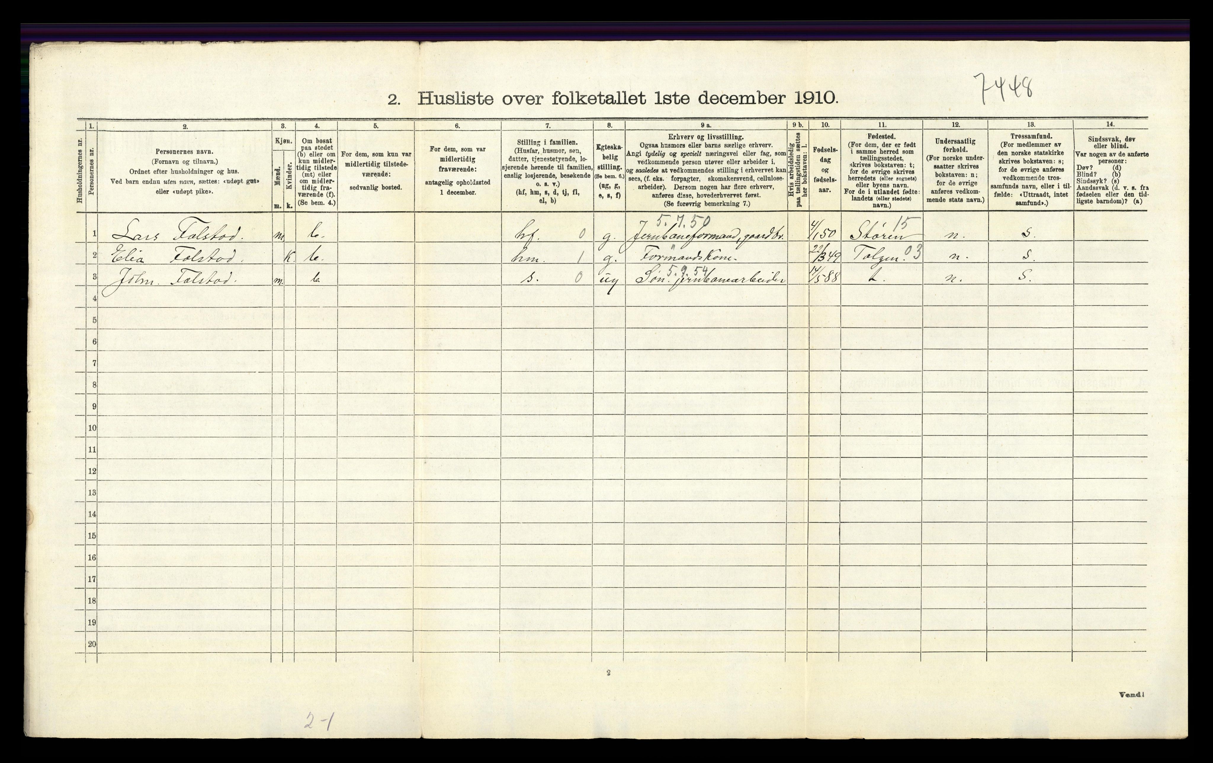 RA, 1910 census for Tynset, 1910, p. 660