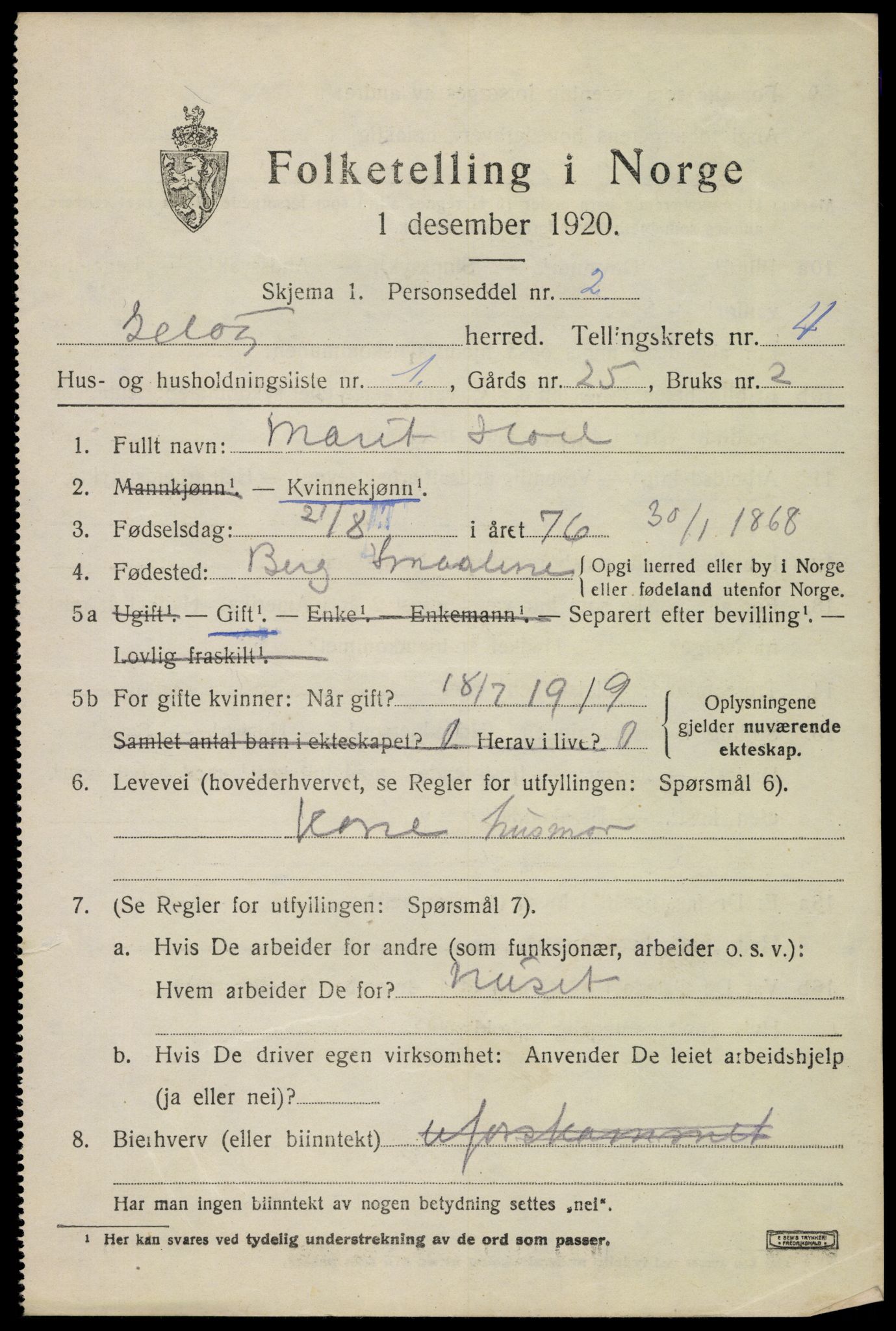 SAO, 1920 census for Moss land district, 1920, p. 4805