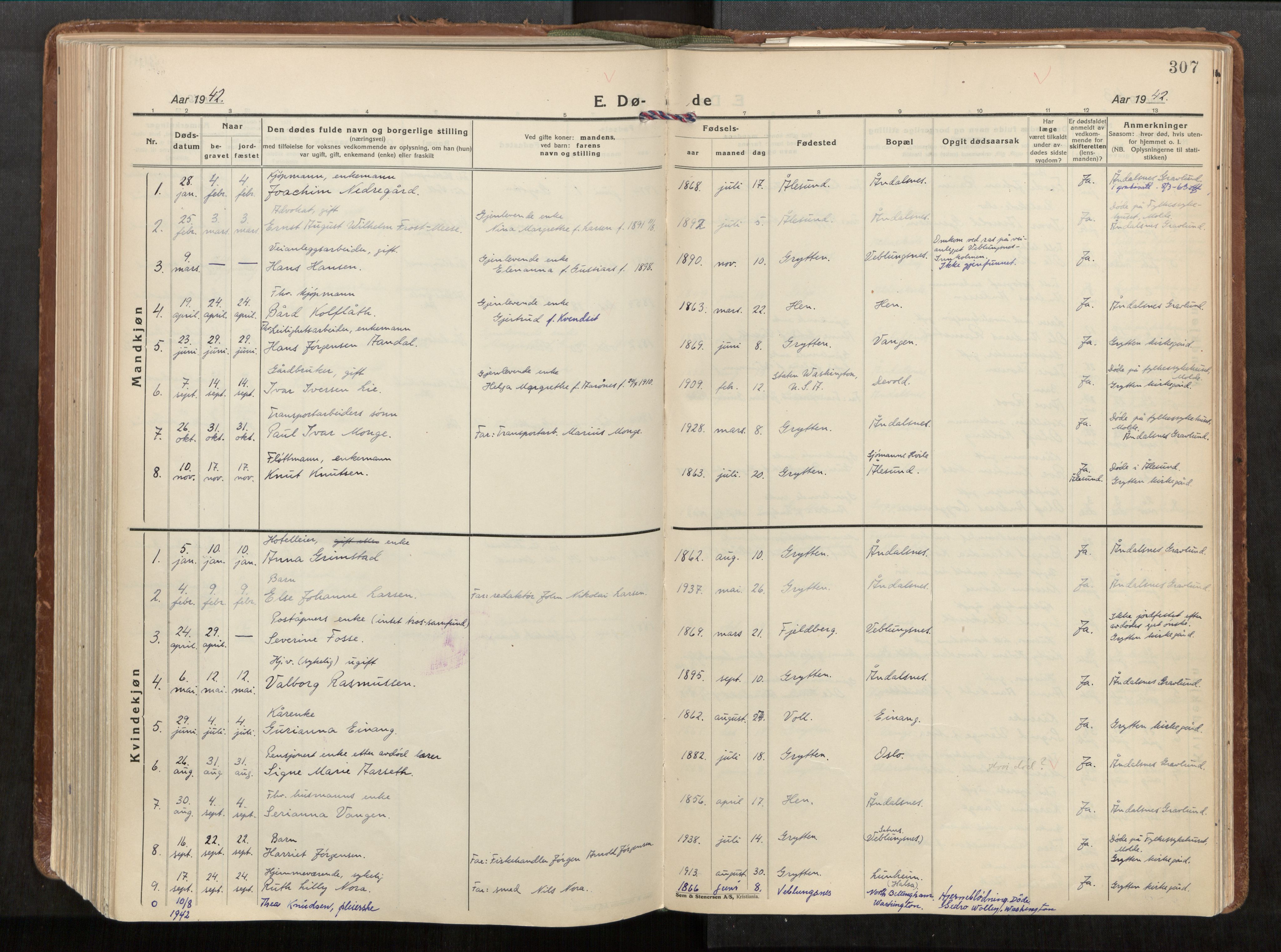 Ministerialprotokoller, klokkerbøker og fødselsregistre - Møre og Romsdal, AV/SAT-A-1454/544/L0587: Parish register (official) no. 544A11, 1924-1954, p. 307