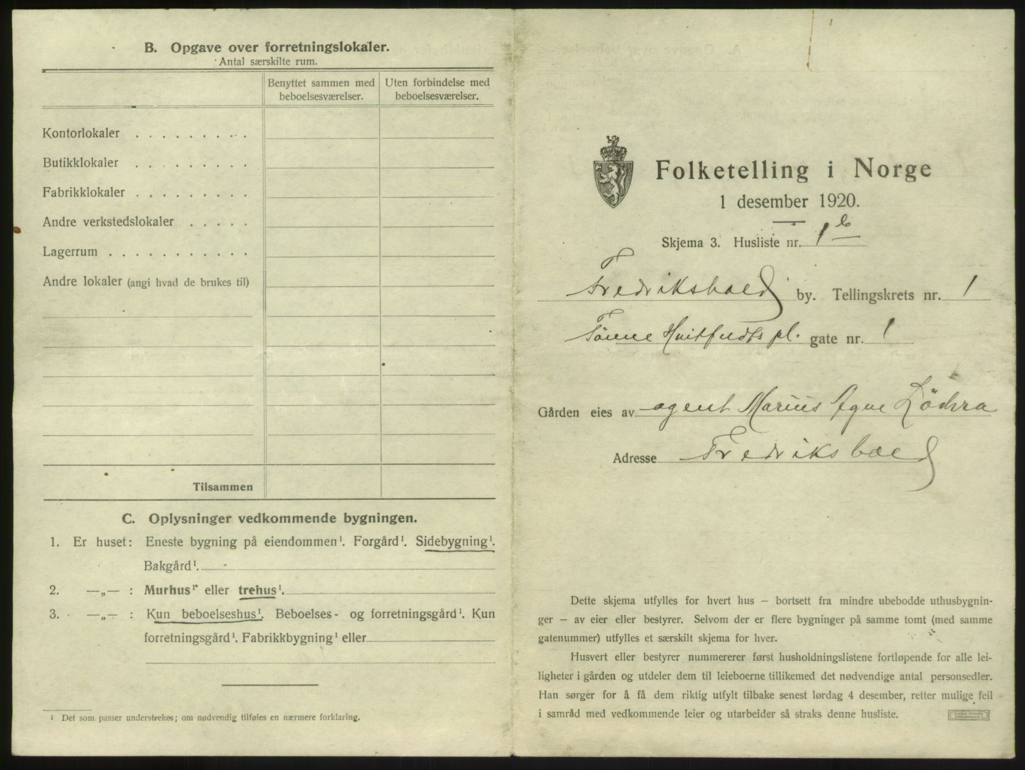 SAO, 1920 census for Fredrikshald, 1920, p. 69