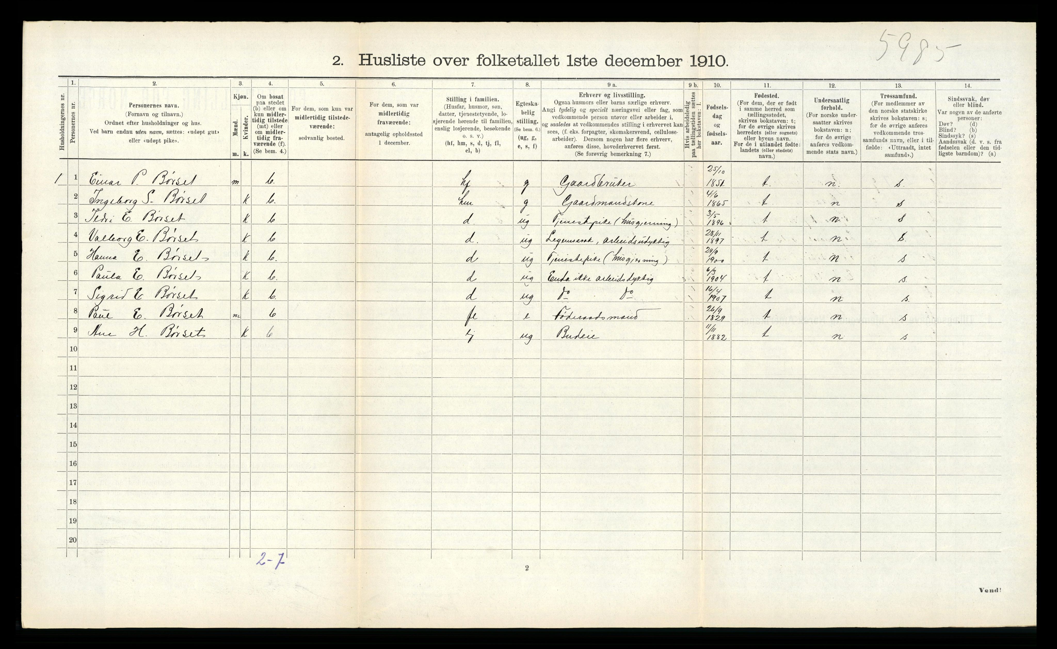 RA, 1910 census for Ålvundeid, 1910, p. 140