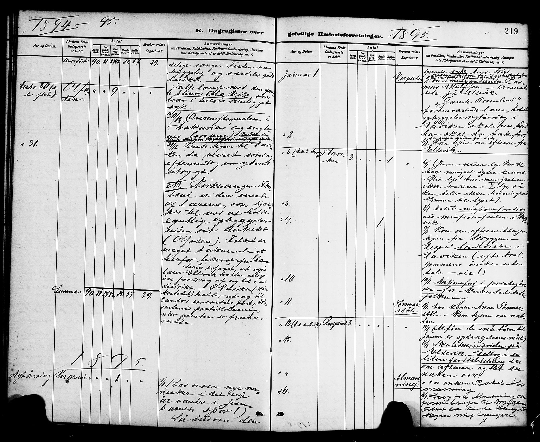 Davik sokneprestembete, AV/SAB-A-79701/H/Haa/Haab/L0001: Parish register (official) no. B 1, 1882-1900, p. 219