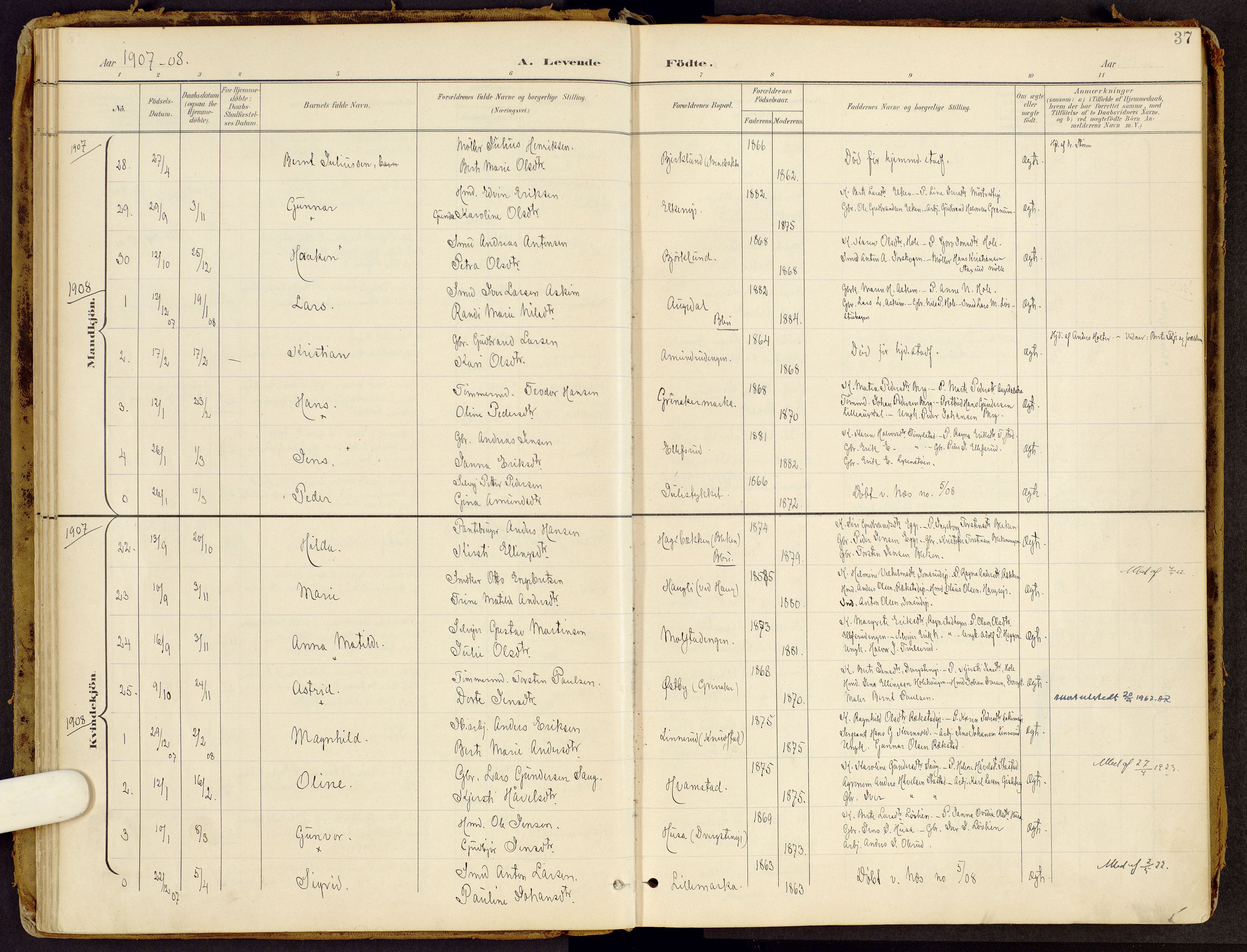 Brandbu prestekontor, SAH/PREST-114/H/Ha/Haa/L0002: Parish register (official) no. 2, 1899-1914, p. 37