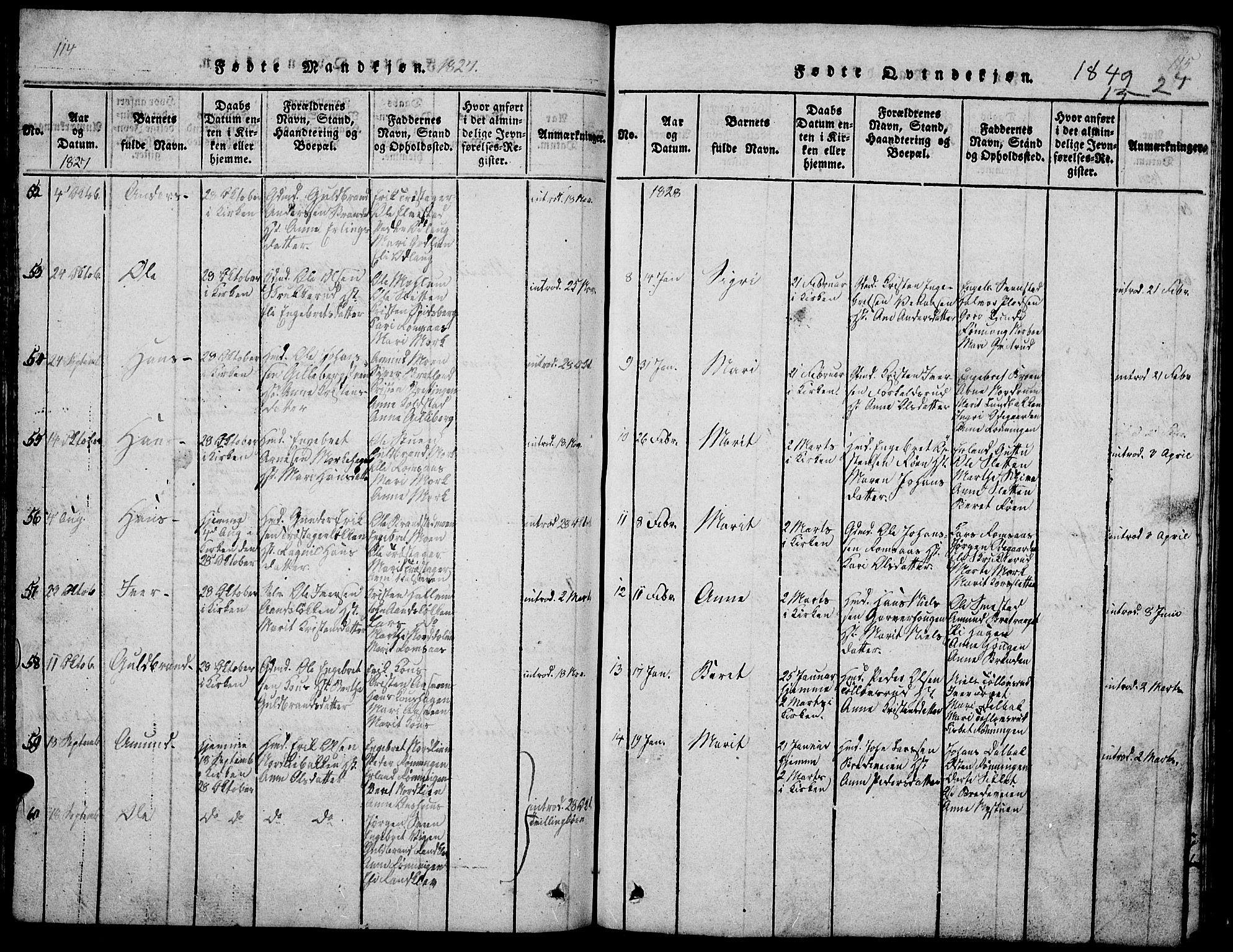 Ringebu prestekontor, SAH/PREST-082/H/Ha/Hab/L0001: Parish register (copy) no. 1, 1821-1839, p. 114-115