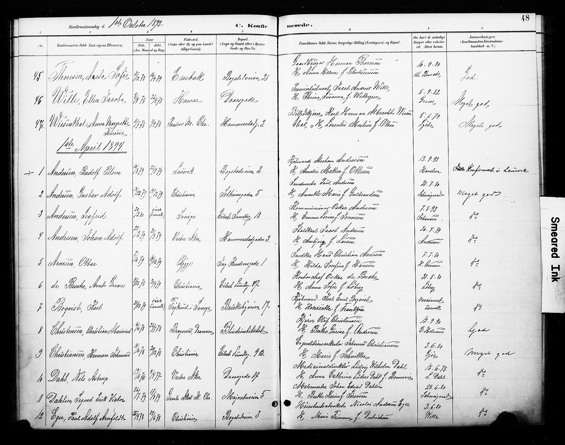 Uranienborg prestekontor Kirkebøker, SAO/A-10877/F/Fa/L0003: Parish register (official) no. 3, 1890-1904, p. 48