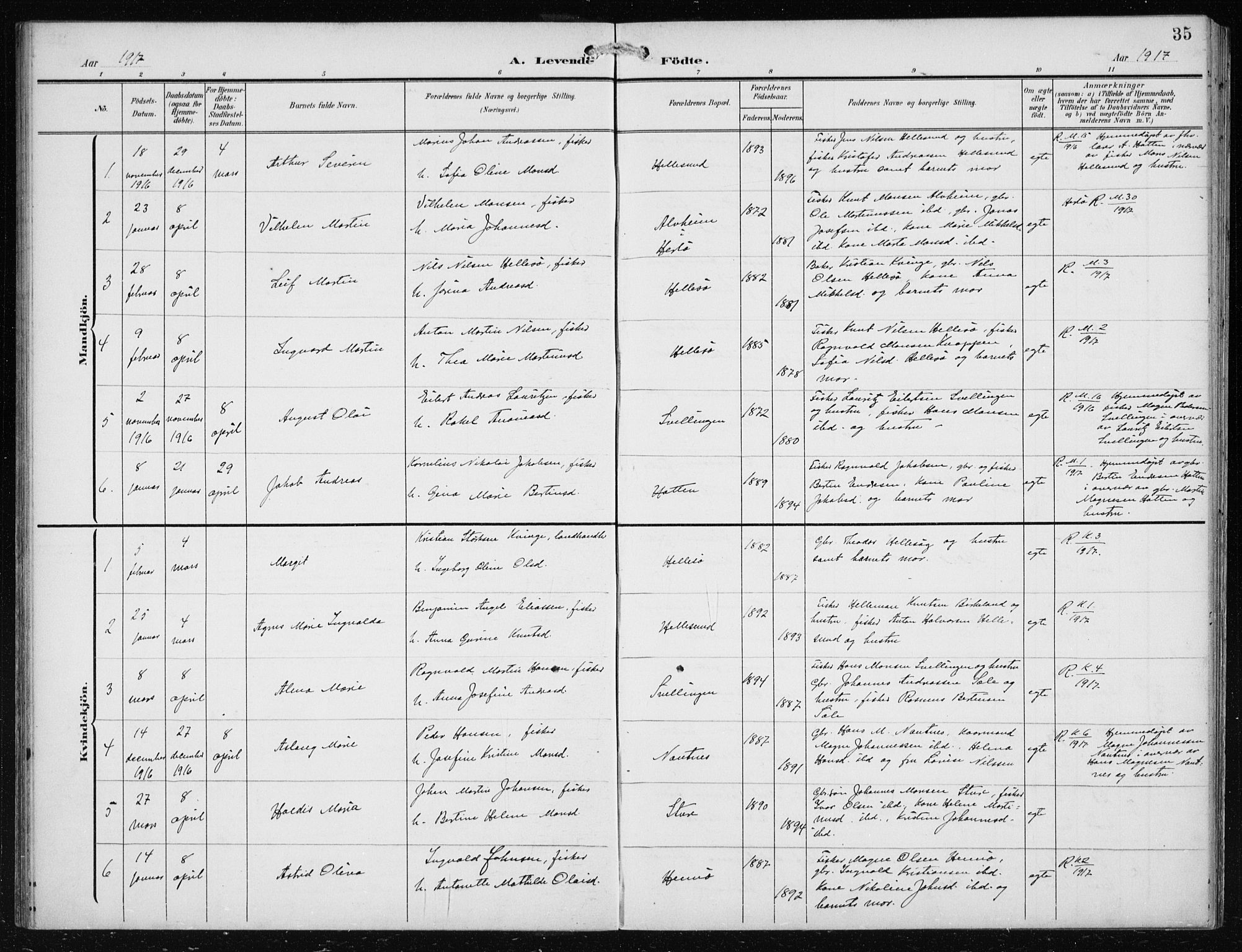 Herdla Sokneprestembete, AV/SAB-A-75701/H/Haa: Parish register (official) no. B 1, 1902-1921, p. 35