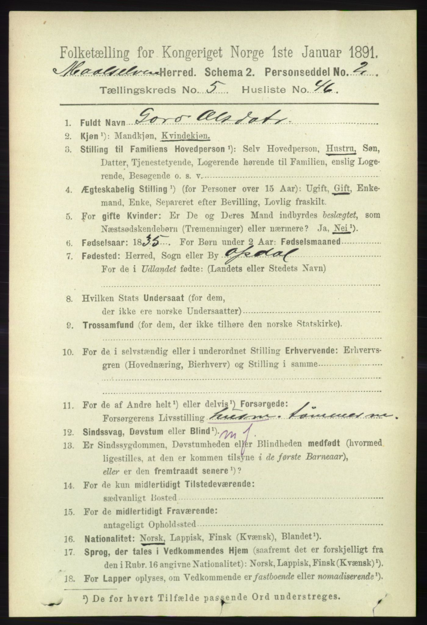 RA, 1891 census for 1924 Målselv, 1891, p. 1932