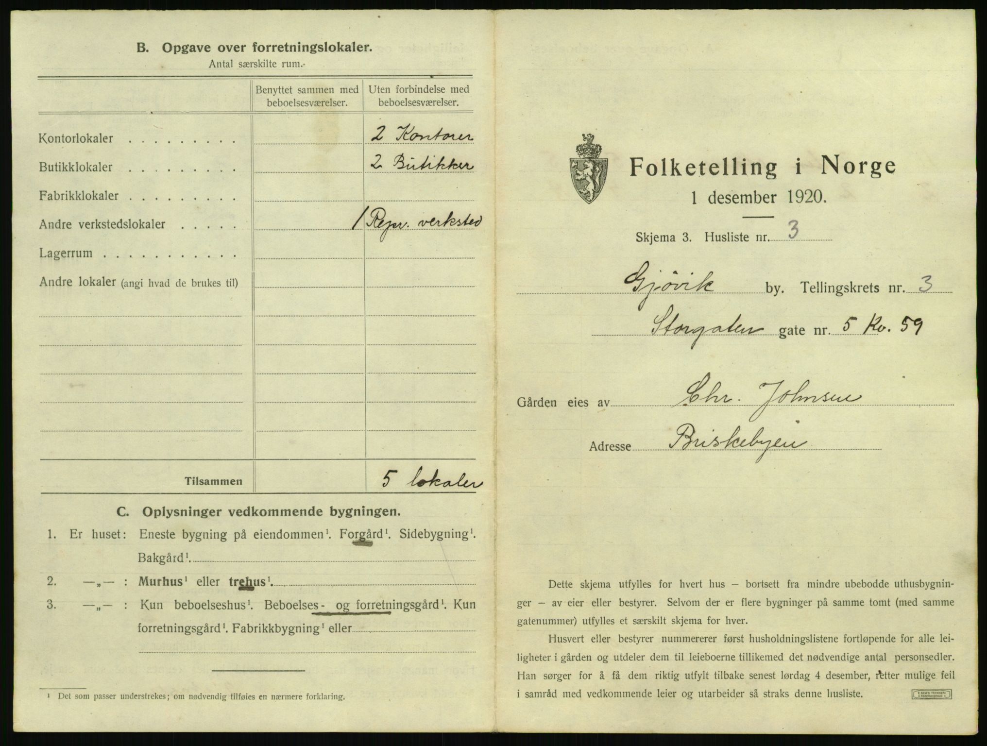 SAH, 1920 census for Gjøvik, 1920, p. 270