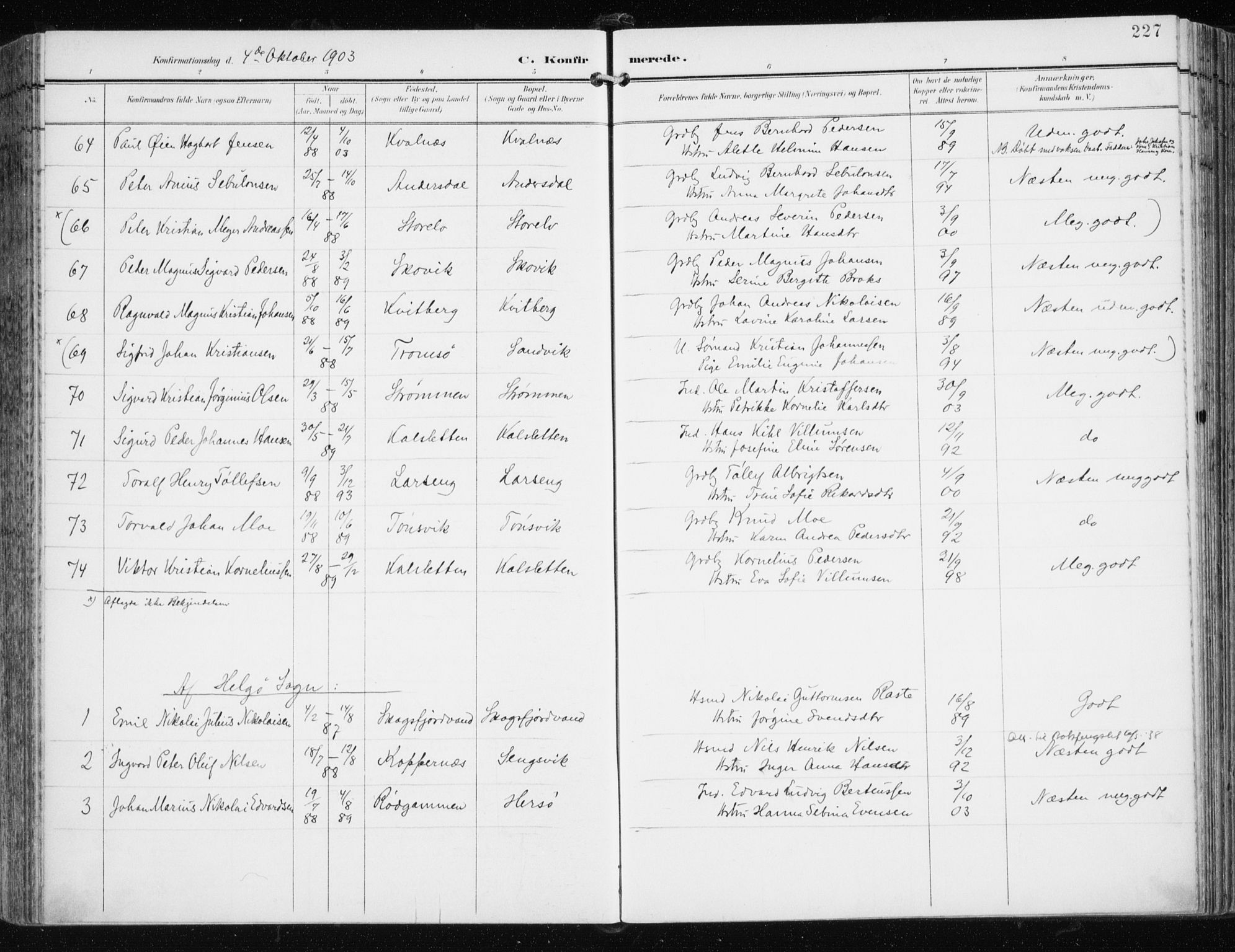 Tromsøysund sokneprestkontor, AV/SATØ-S-1304/G/Ga/L0006kirke: Parish register (official) no. 6, 1897-1906, p. 227