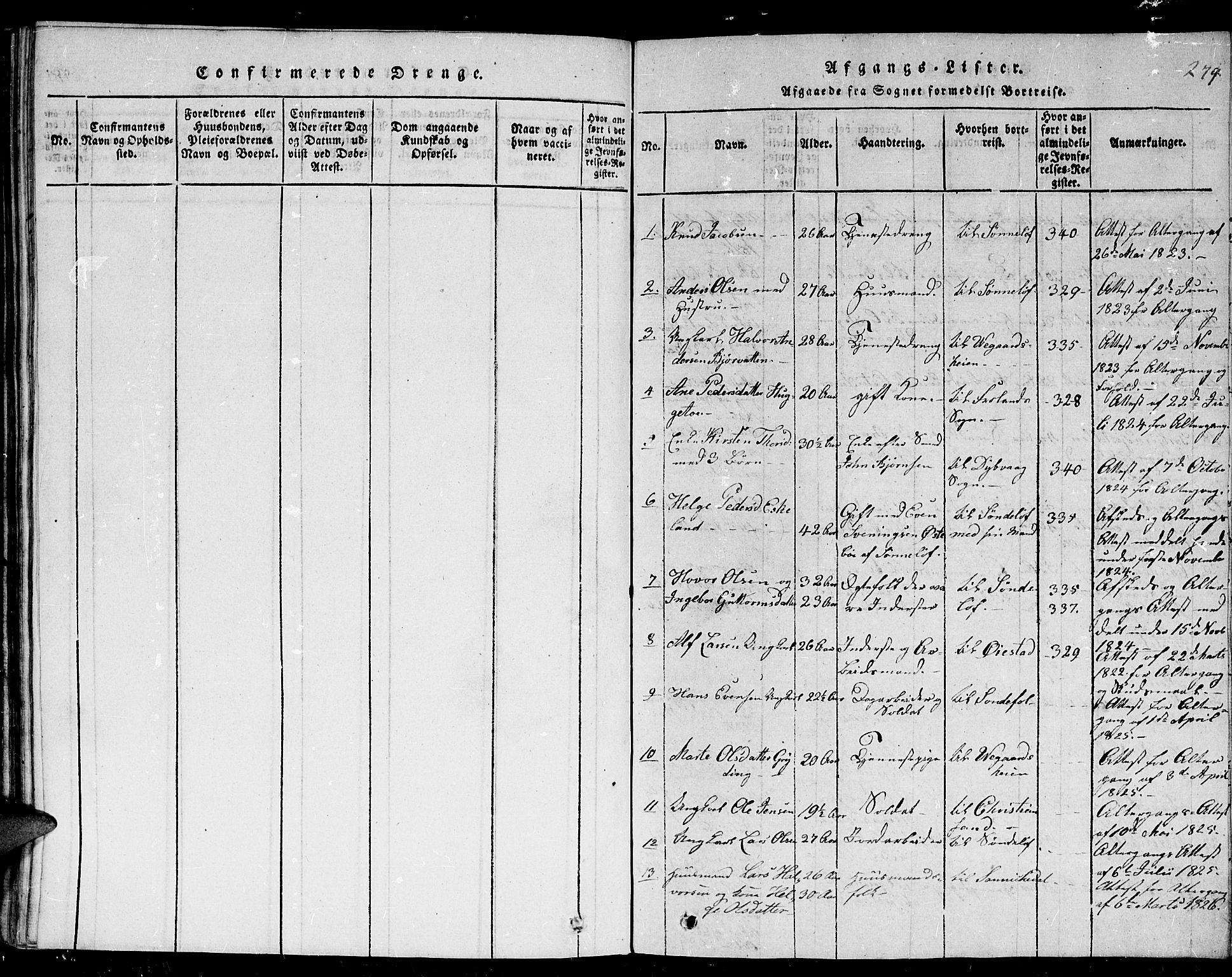 Gjerstad sokneprestkontor, SAK/1111-0014/F/Fb/Fba/L0002: Parish register (copy) no. B 2, 1816-1845, p. 279