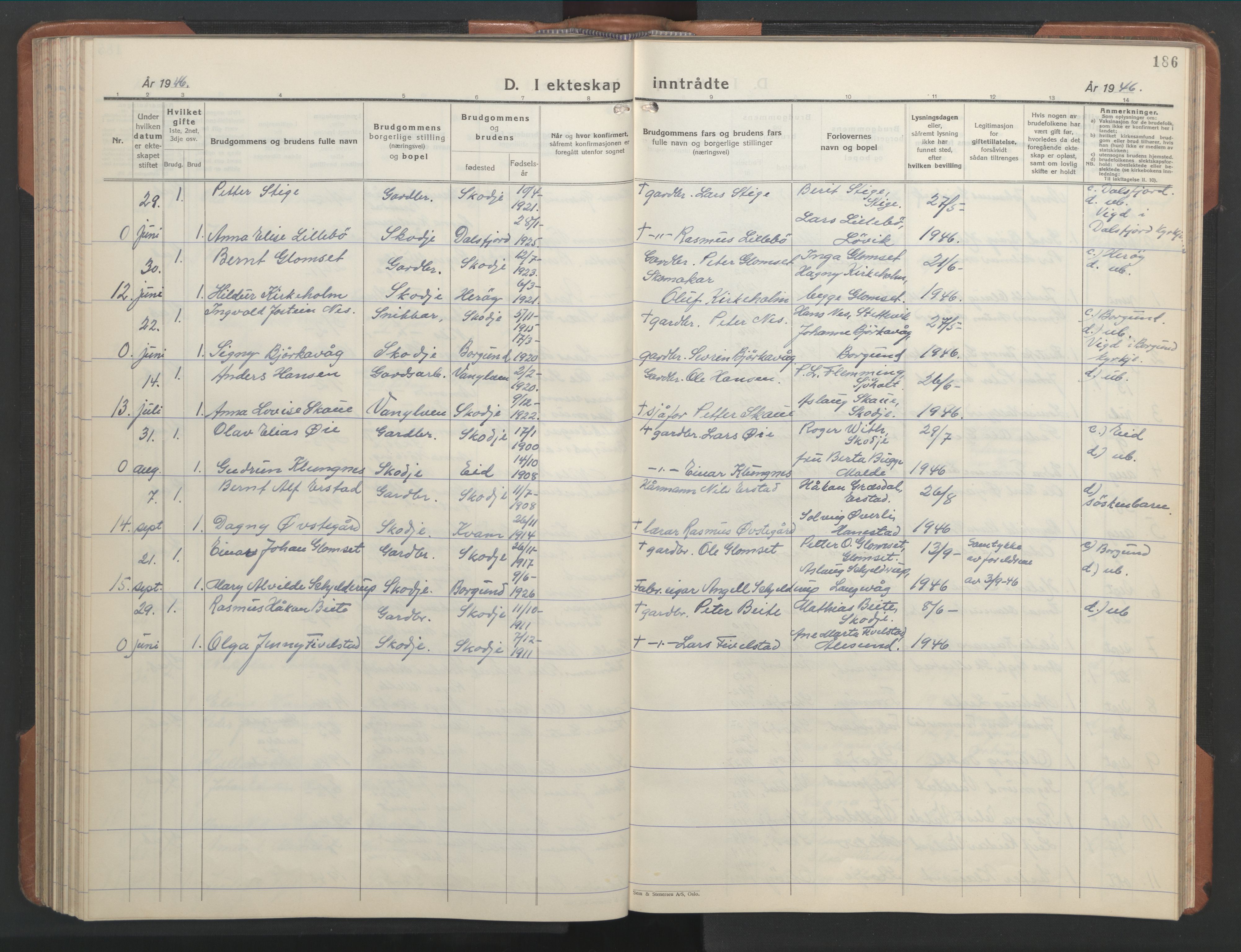 Ministerialprotokoller, klokkerbøker og fødselsregistre - Møre og Romsdal, SAT/A-1454/524/L0367: Parish register (copy) no. 524C08, 1932-1951, p. 186