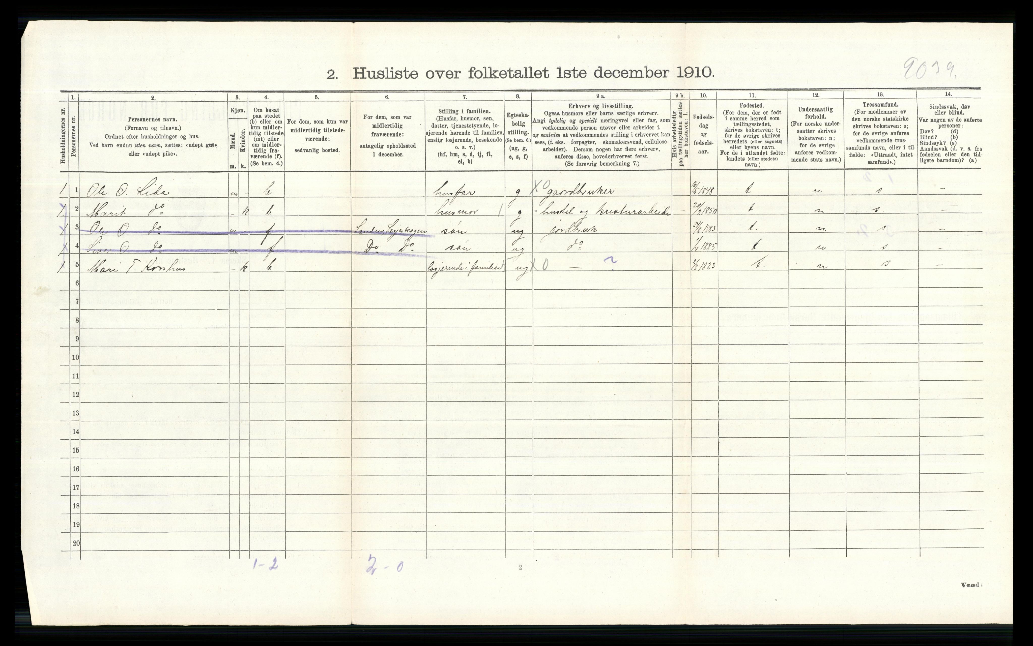 RA, 1910 census for Lesja, 1910, p. 568