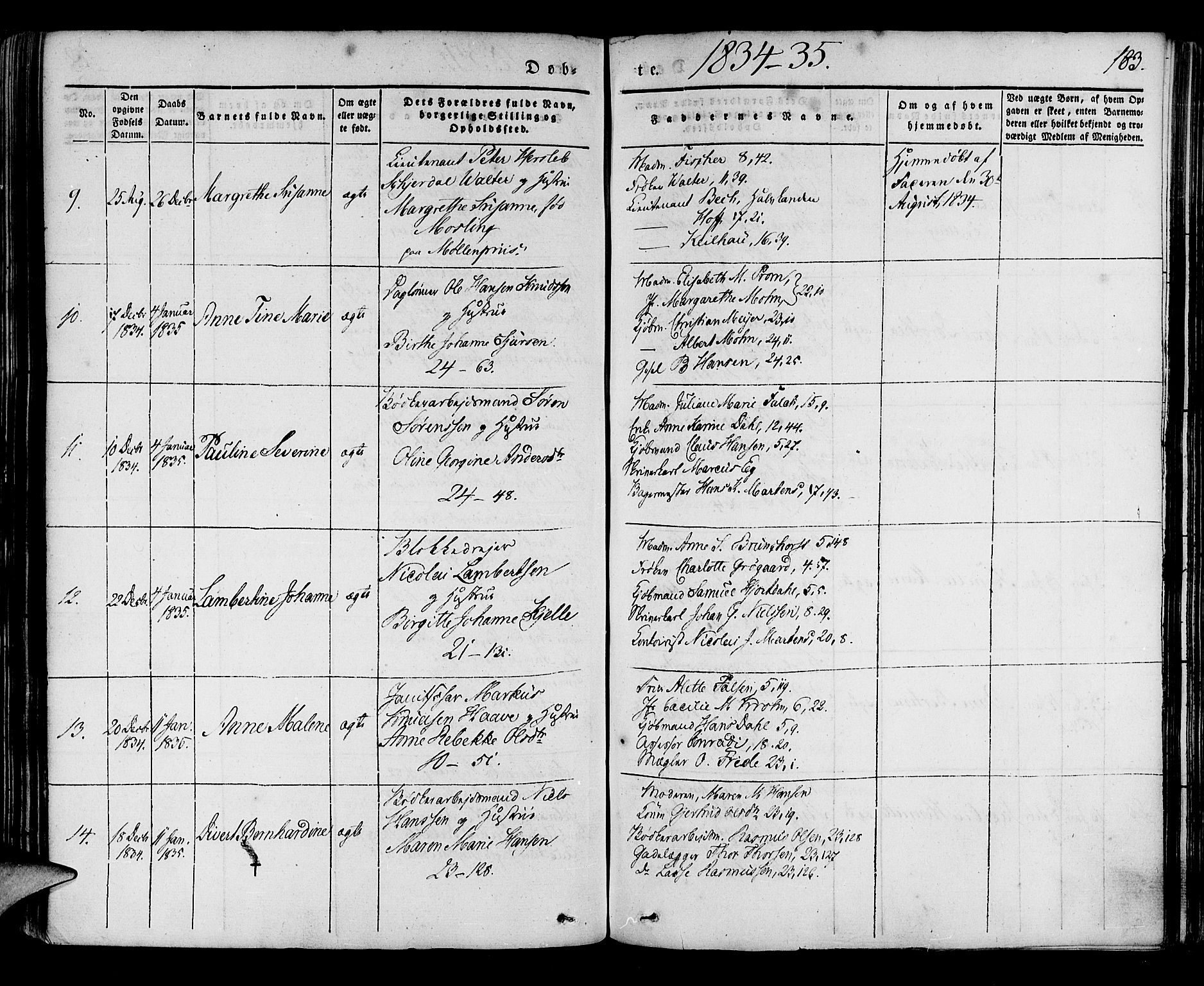 Korskirken sokneprestembete, AV/SAB-A-76101/H/Haa/L0015: Parish register (official) no. B 1, 1833-1841, p. 183