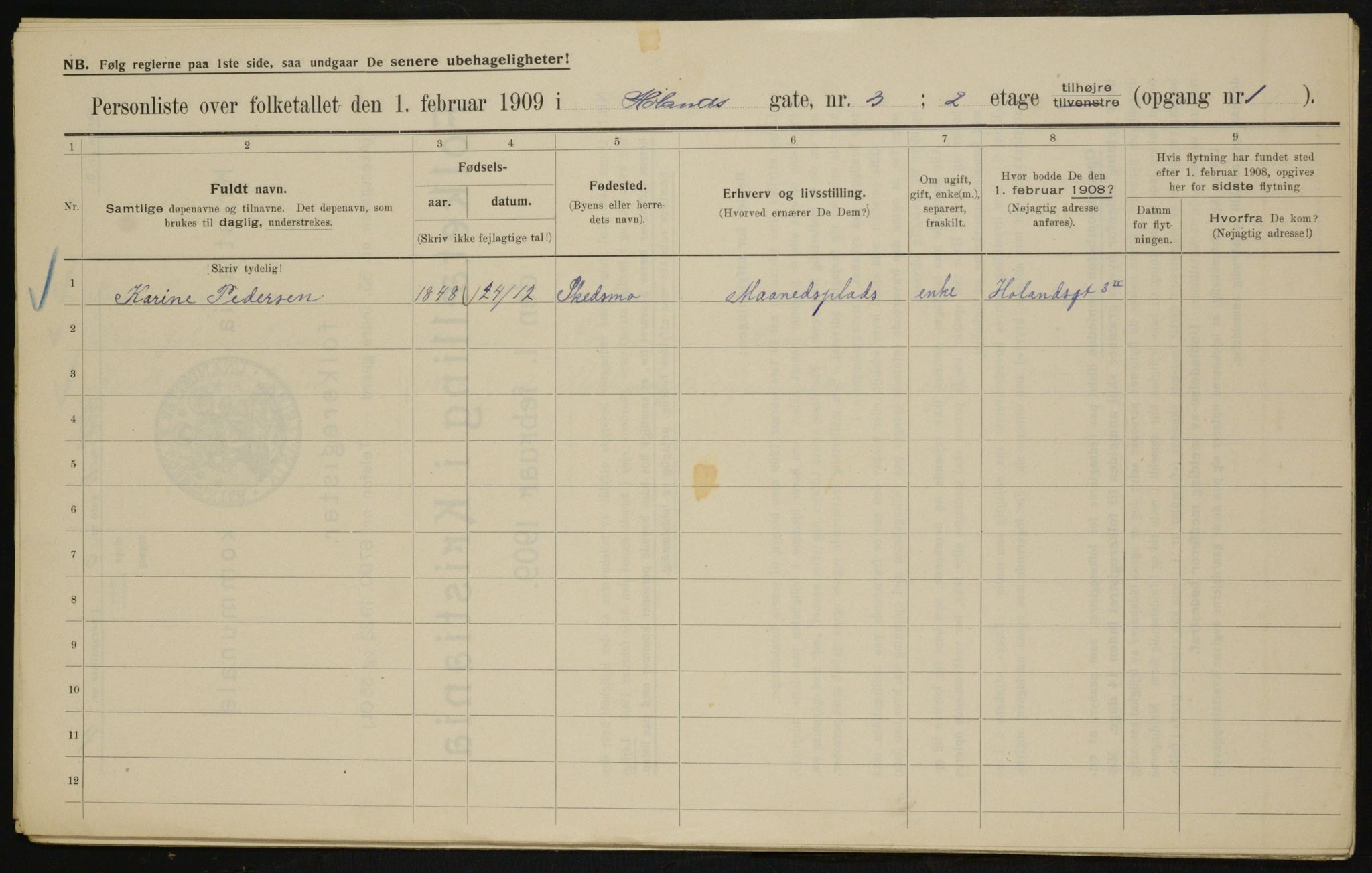 OBA, Municipal Census 1909 for Kristiania, 1909, p. 38424