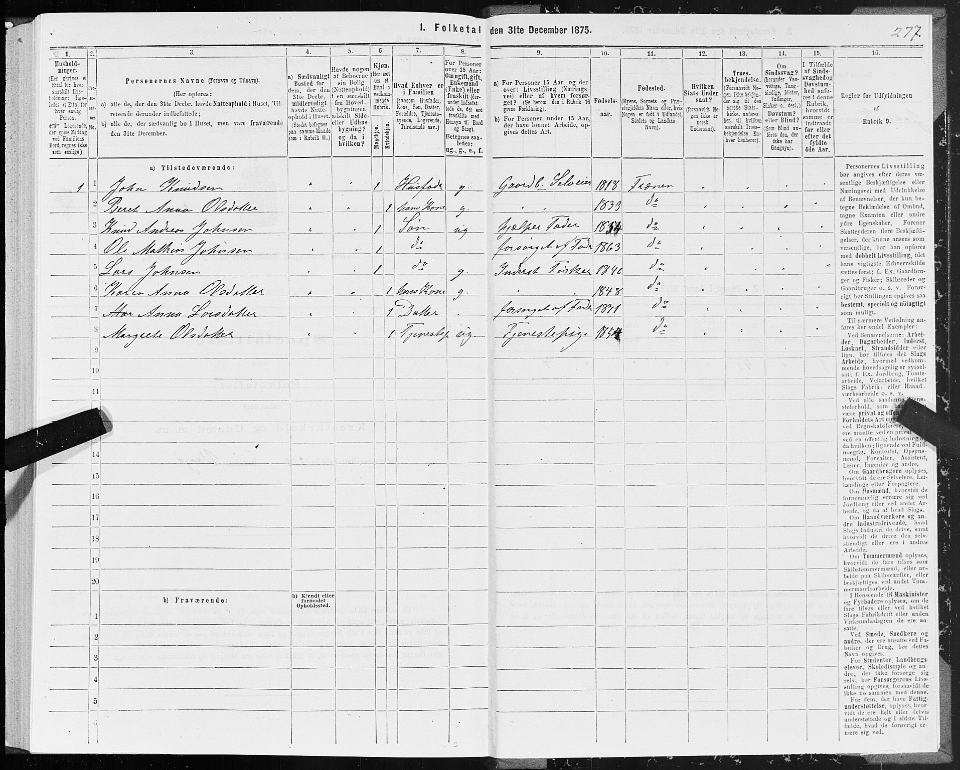 SAT, 1875 census for 1548P Fræna, 1875, p. 1277