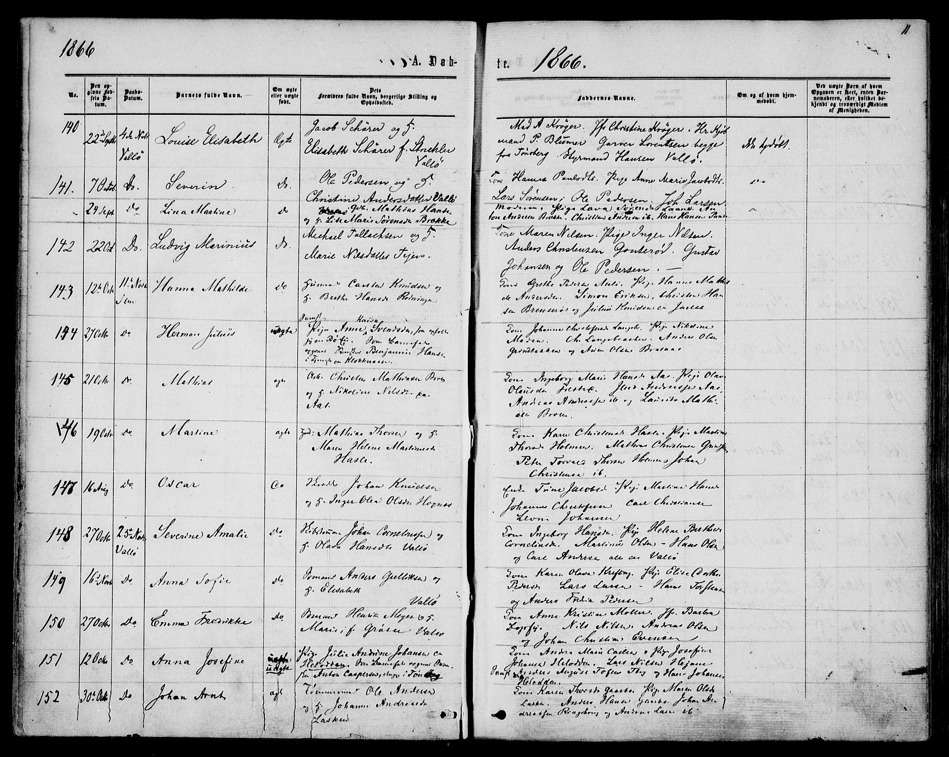 Sem kirkebøker, SAKO/A-5/F/Fa/L0008: Parish register (official) no. I 8, 1866-1873, p. 11