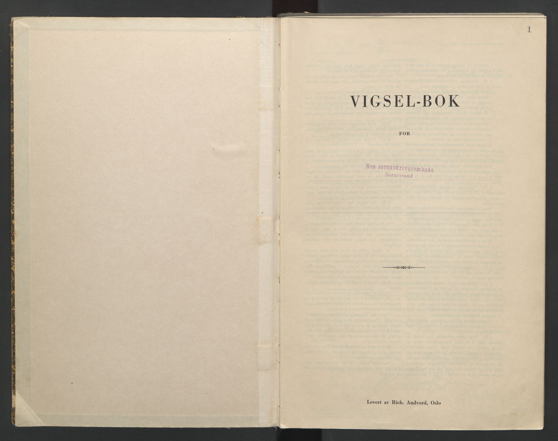 Nes tingrett, SAO/A-10548/L/Lc/Lca/L0002: Vigselbok, 1943-1944, p. 1