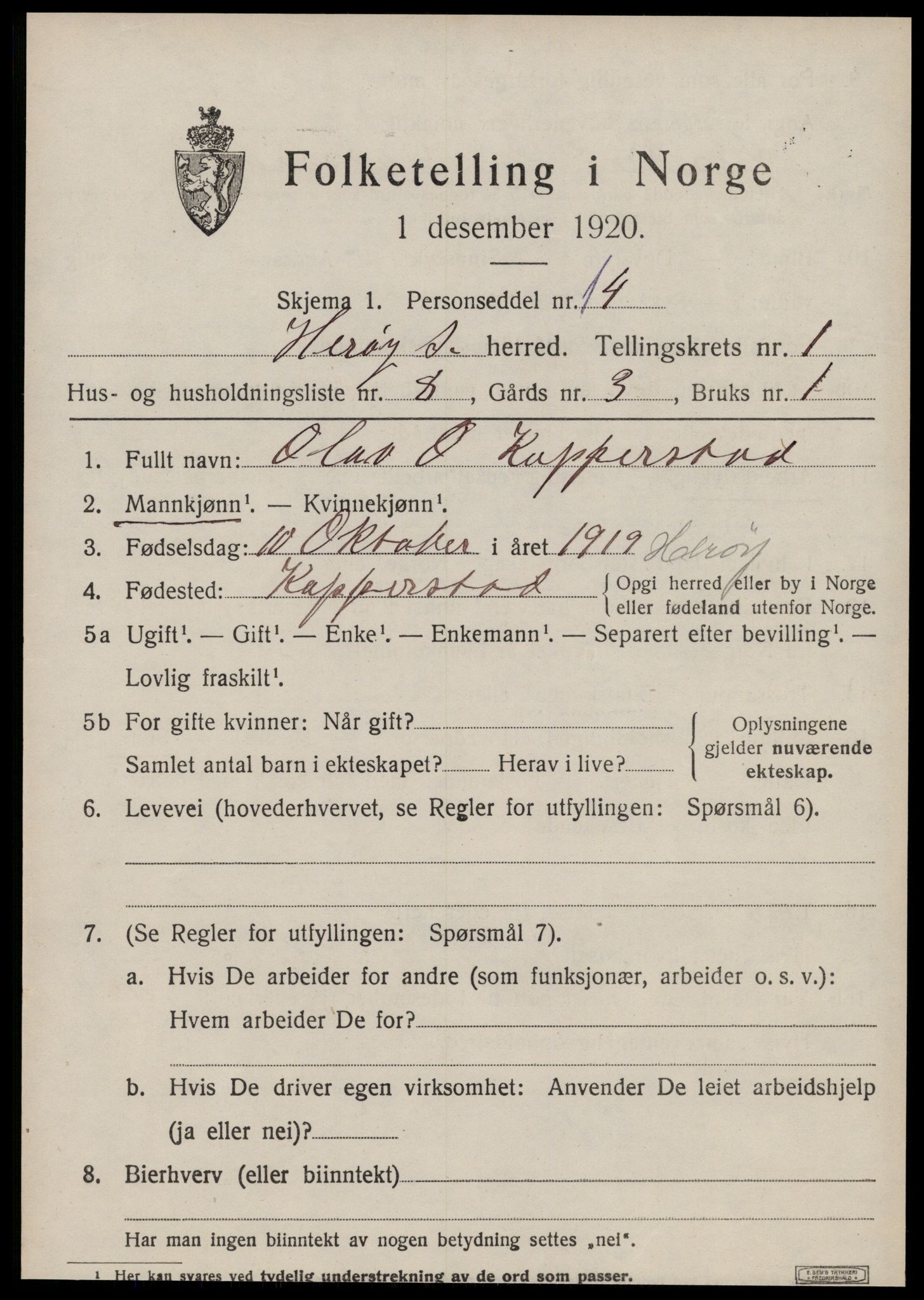 SAT, 1920 census for Herøy (MR), 1920, p. 1545