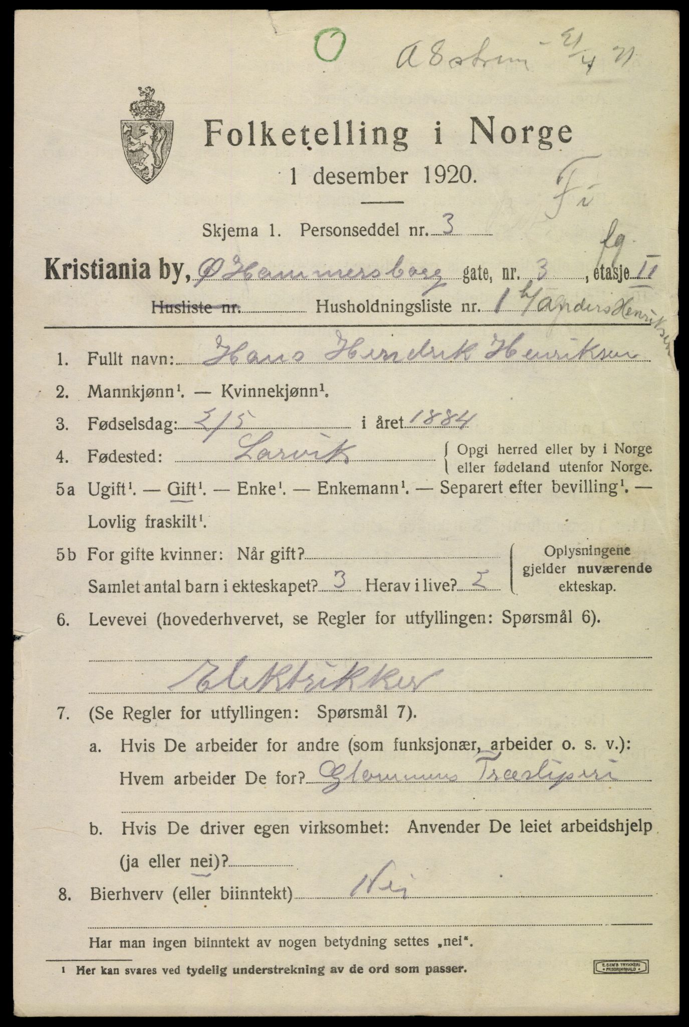 SAO, 1920 census for Kristiania, 1920, p. 657921