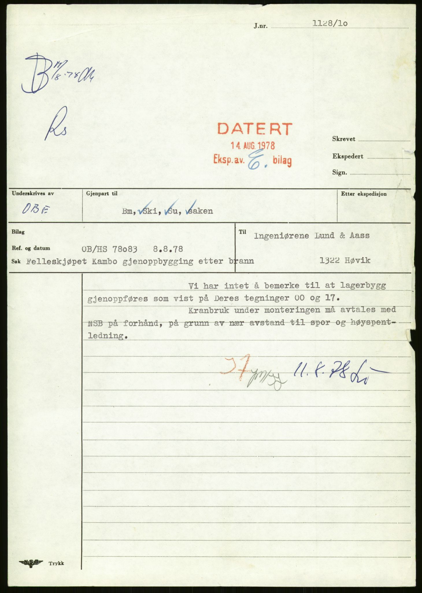 Norges statsbaner (NSB), Oslo distrikt, SAO/A-10967/02/D/Da/L0735/0001: -- / Sidespor , 1928-1978, p. 3