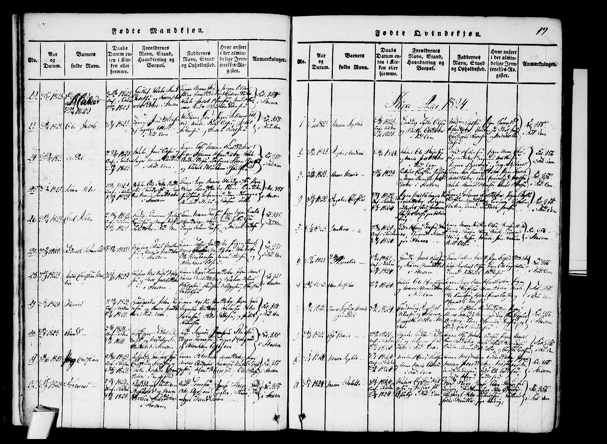 Stavern kirkebøker, SAKO/A-318/F/Fa/L0006: Parish register (official) no. 6, 1816-1839, p. 19