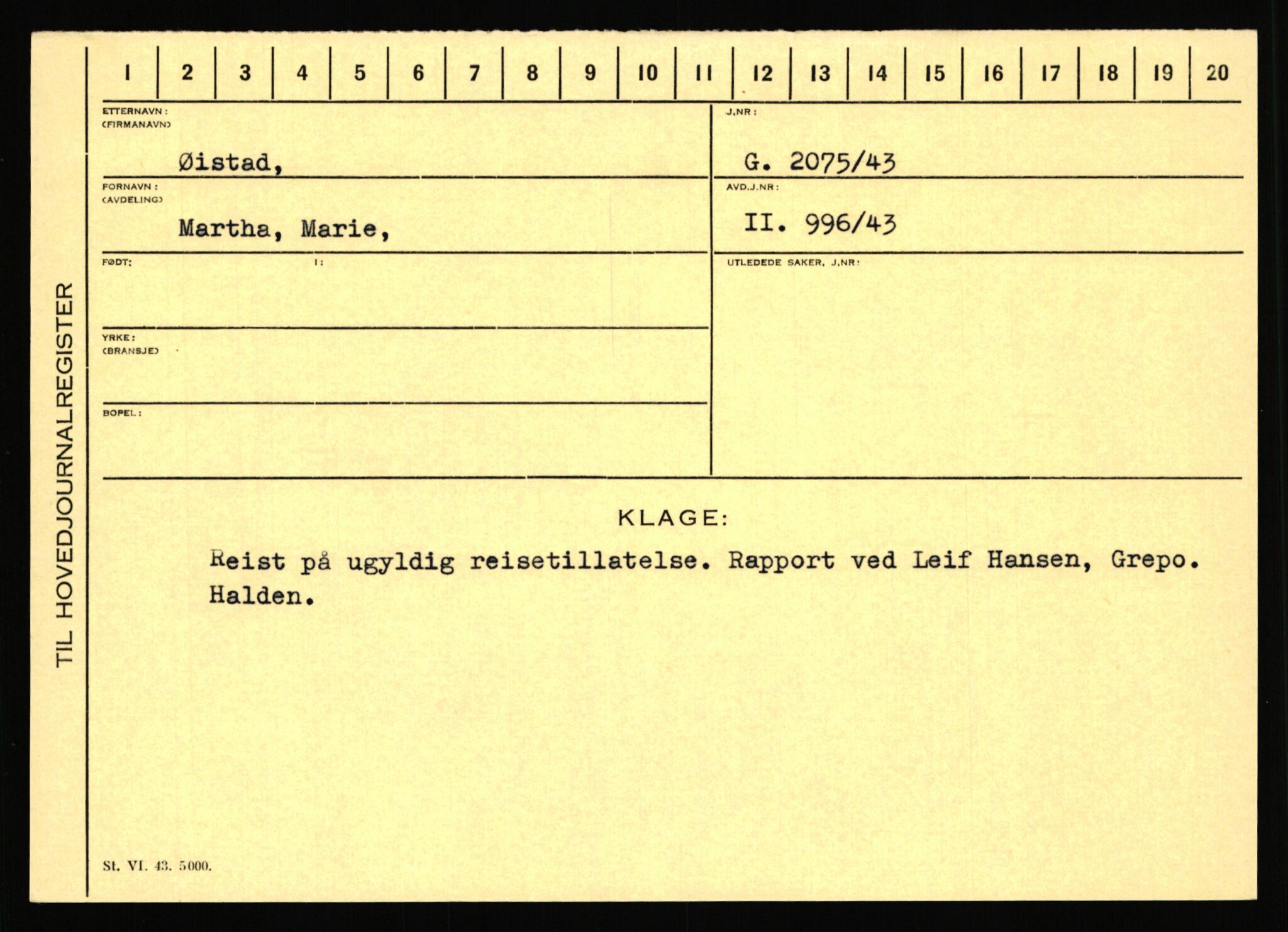 Statspolitiet - Hovedkontoret / Osloavdelingen, AV/RA-S-1329/C/Ca/L0016: Uberg - Øystese, 1943-1945, p. 3580