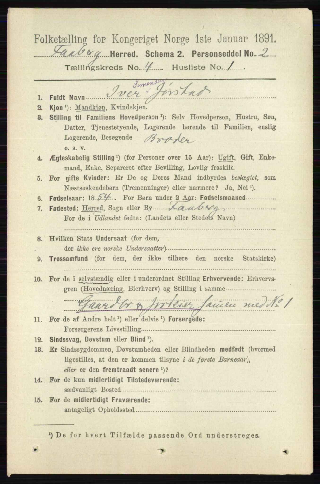 RA, 1891 census for 0524 Fåberg, 1891, p. 1224