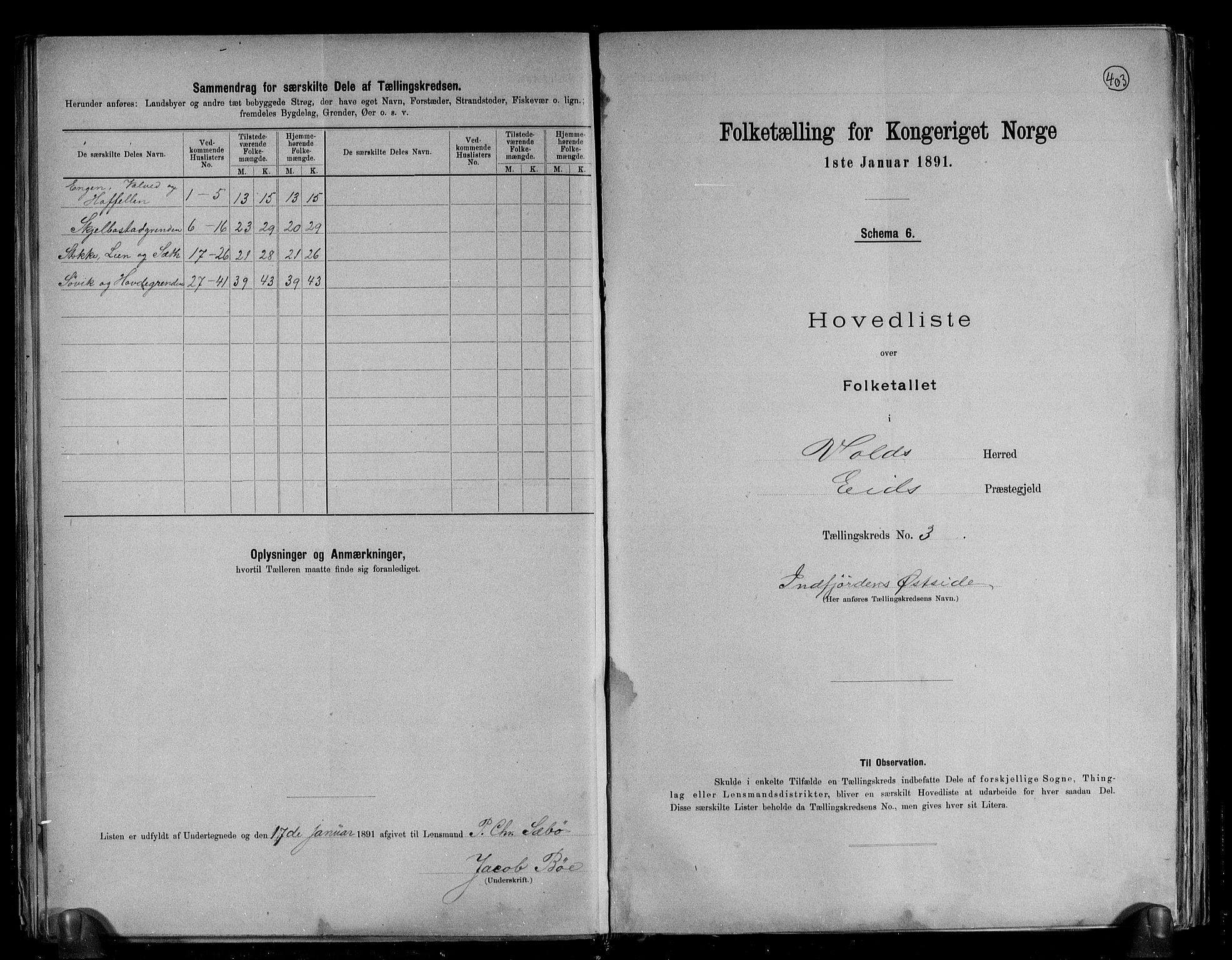 RA, 1891 census for 1537 Voll, 1891, p. 8