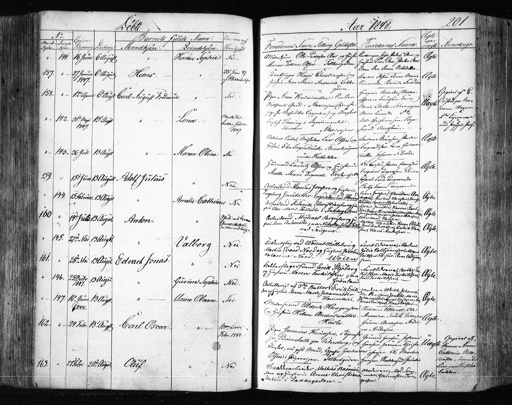 Aker prestekontor kirkebøker, SAO/A-10861/F/L0019: Parish register (official) no. 19, 1842-1852, p. 201
