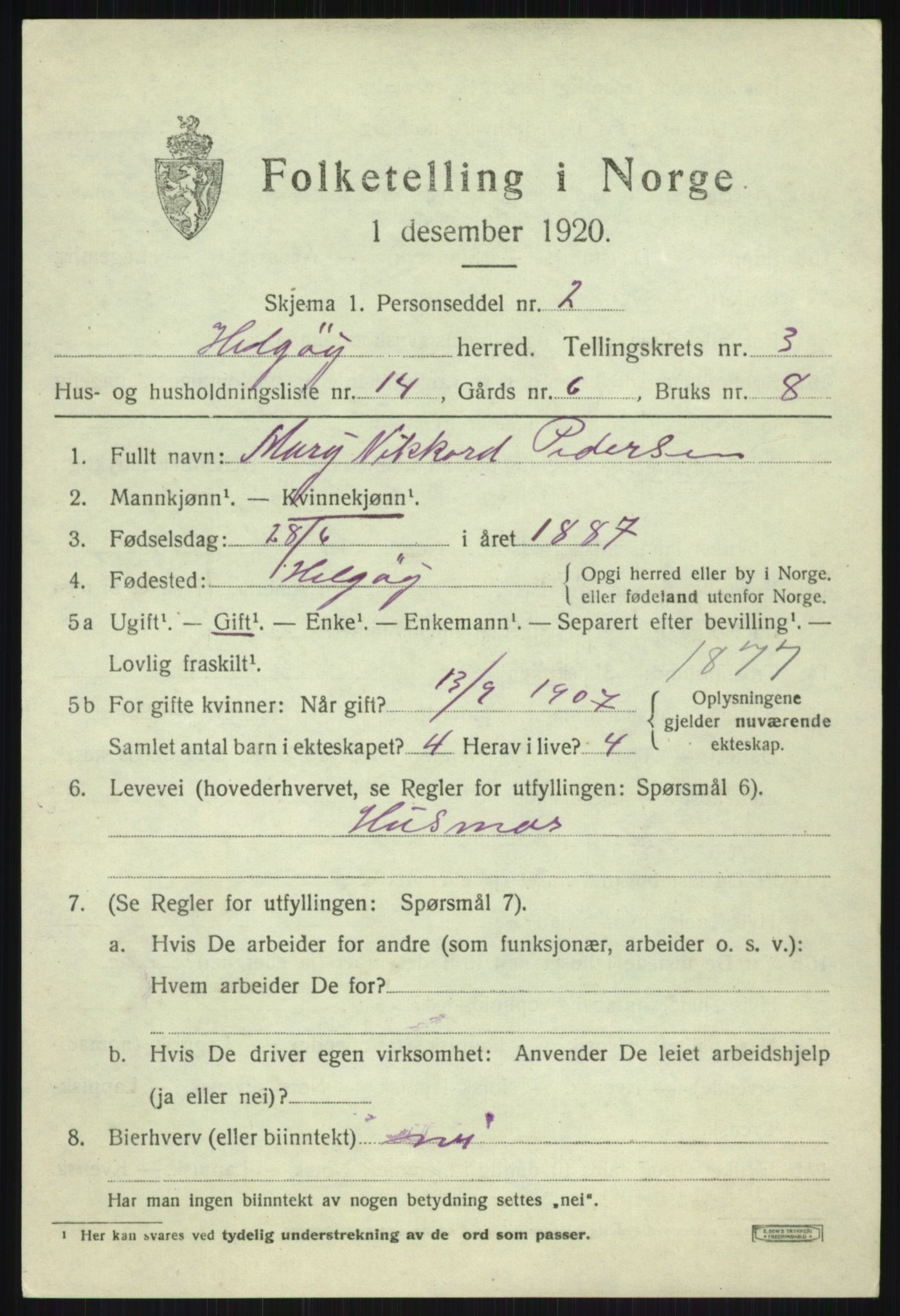 SATØ, 1920 census for Helgøy, 1920, p. 1565