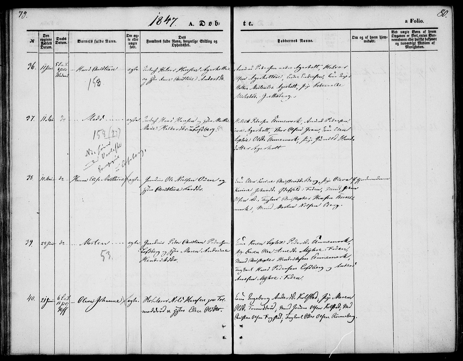Hof kirkebøker, SAKO/A-64/F/Fa/L0005: Parish register (official) no. I 5, 1844-1851, p. 79-80