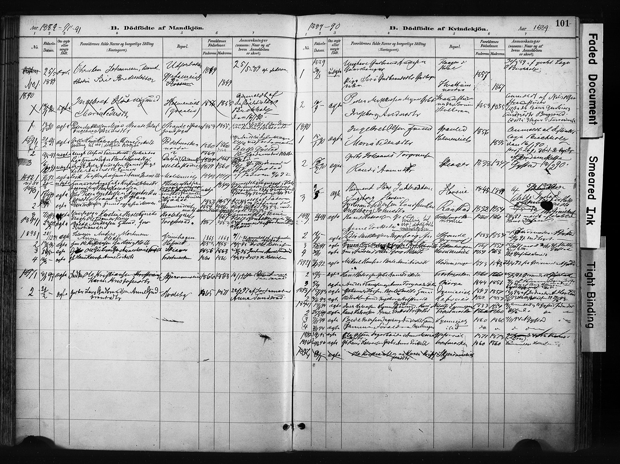 Gran prestekontor, SAH/PREST-112/H/Ha/Haa/L0017: Parish register (official) no. 17, 1889-1897, p. 101