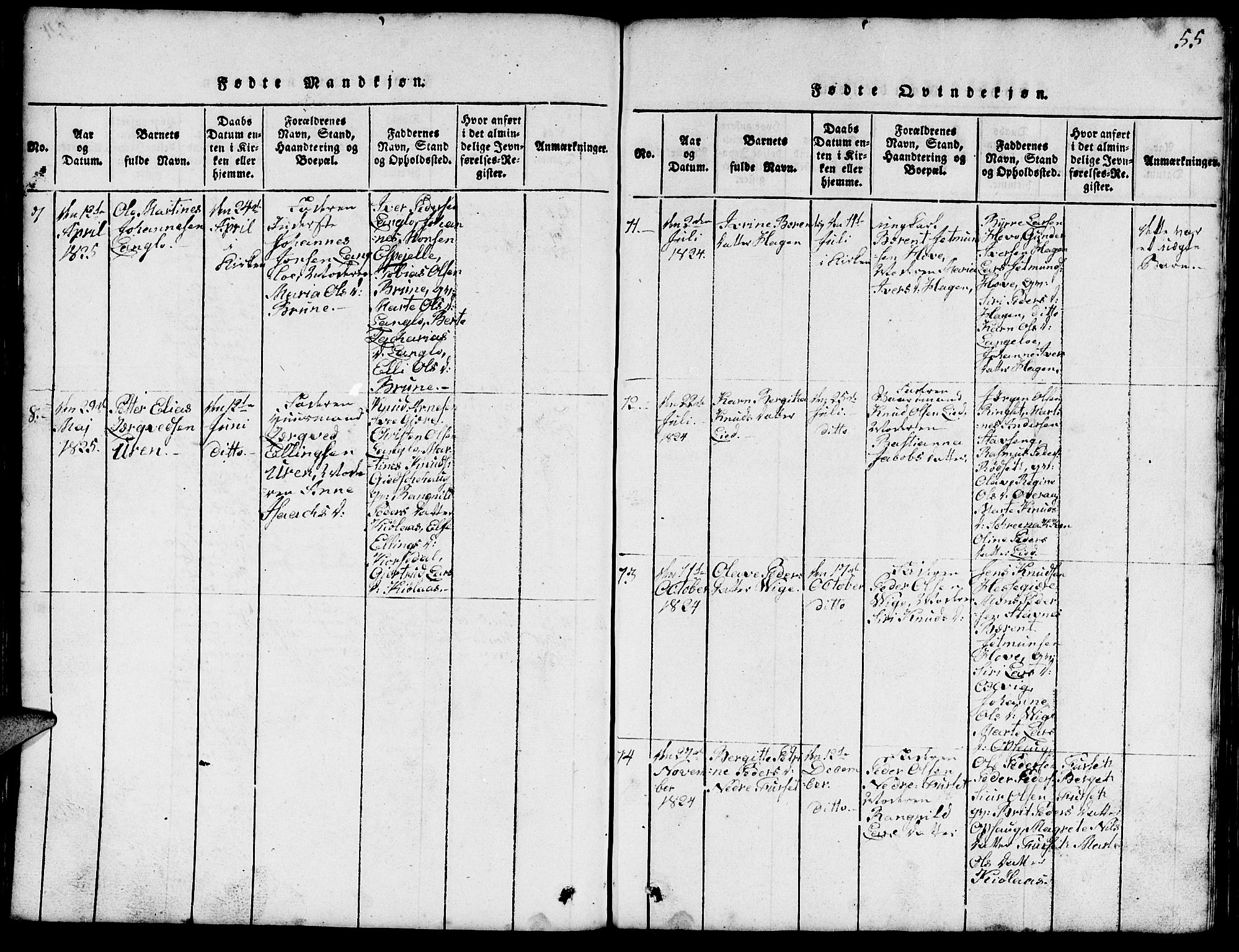 Ministerialprotokoller, klokkerbøker og fødselsregistre - Møre og Romsdal, AV/SAT-A-1454/520/L0289: Parish register (copy) no. 520C01, 1817-1837, p. 55