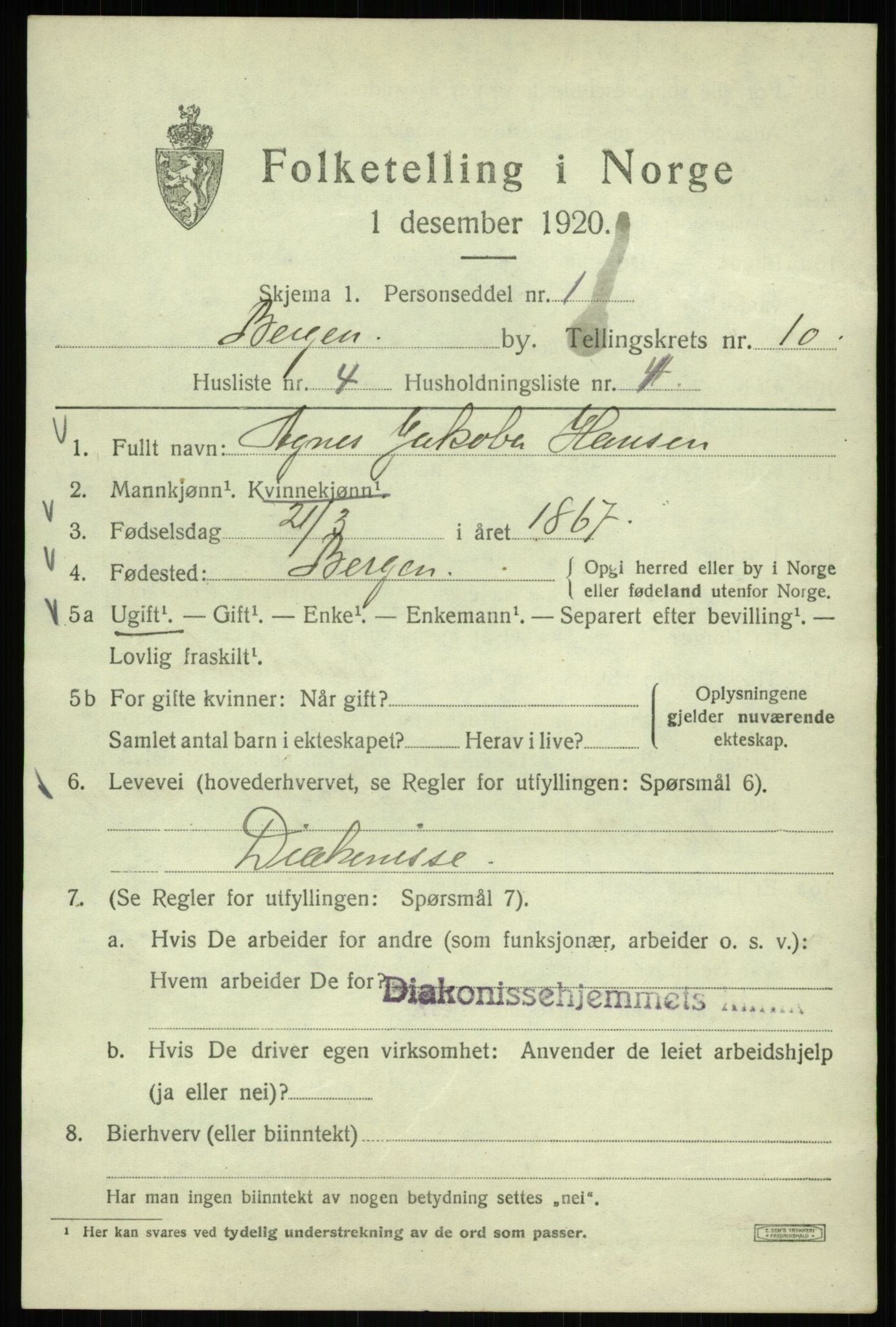 SAB, 1920 census for Bergen, 1920, p. 71367