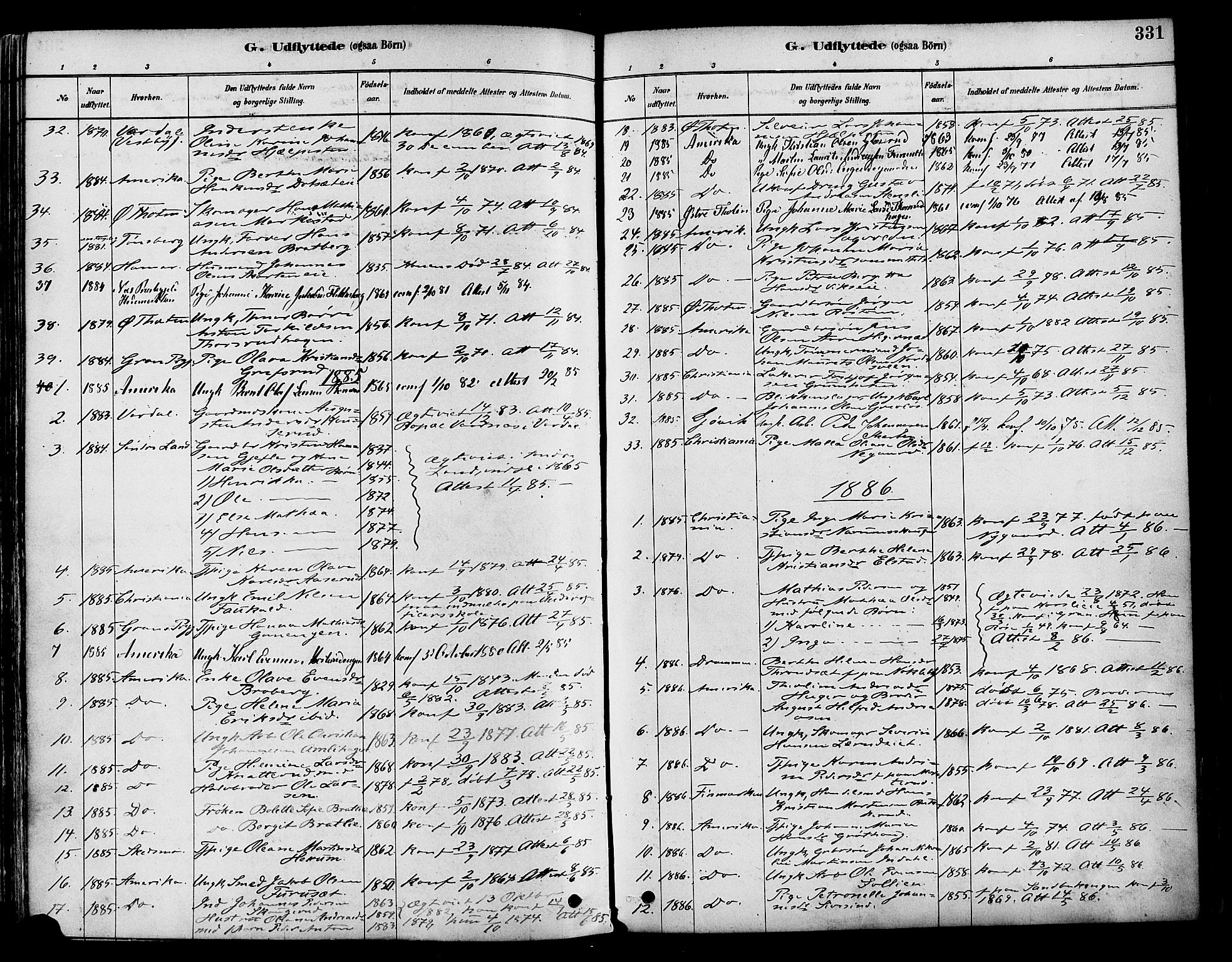Vestre Toten prestekontor, SAH/PREST-108/H/Ha/Haa/L0009: Parish register (official) no. 9, 1878-1894, p. 331
