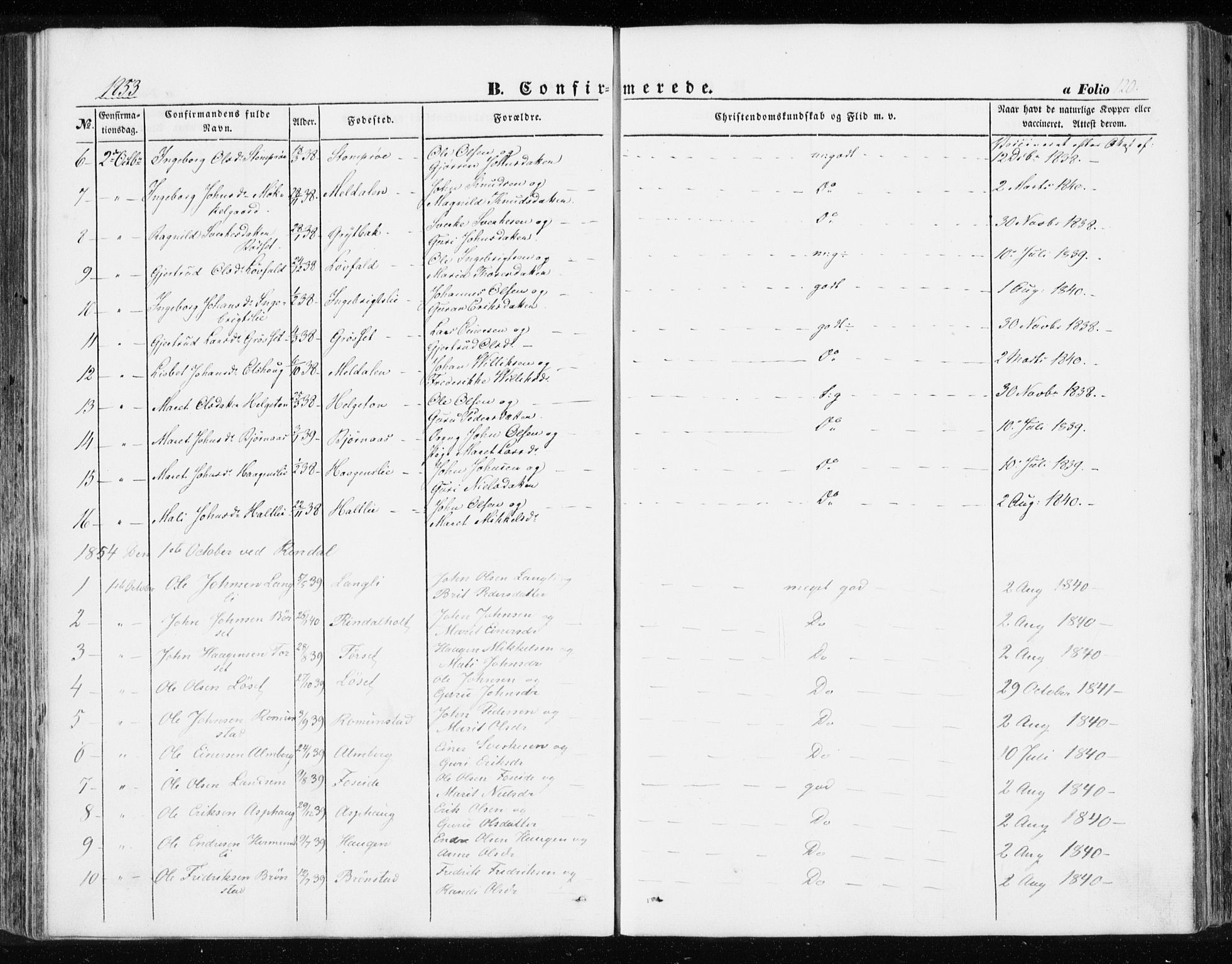 Ministerialprotokoller, klokkerbøker og fødselsregistre - Møre og Romsdal, SAT/A-1454/595/L1044: Parish register (official) no. 595A06, 1852-1863, p. 120