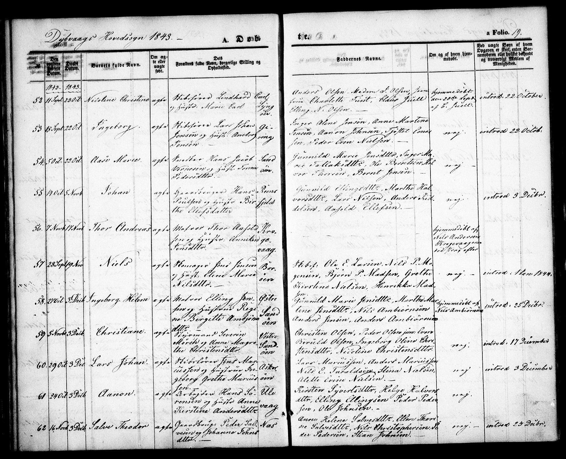 Dypvåg sokneprestkontor, AV/SAK-1111-0007/F/Fa/Faa/L0005: Parish register (official) no. A 5, 1841-1854, p. 19