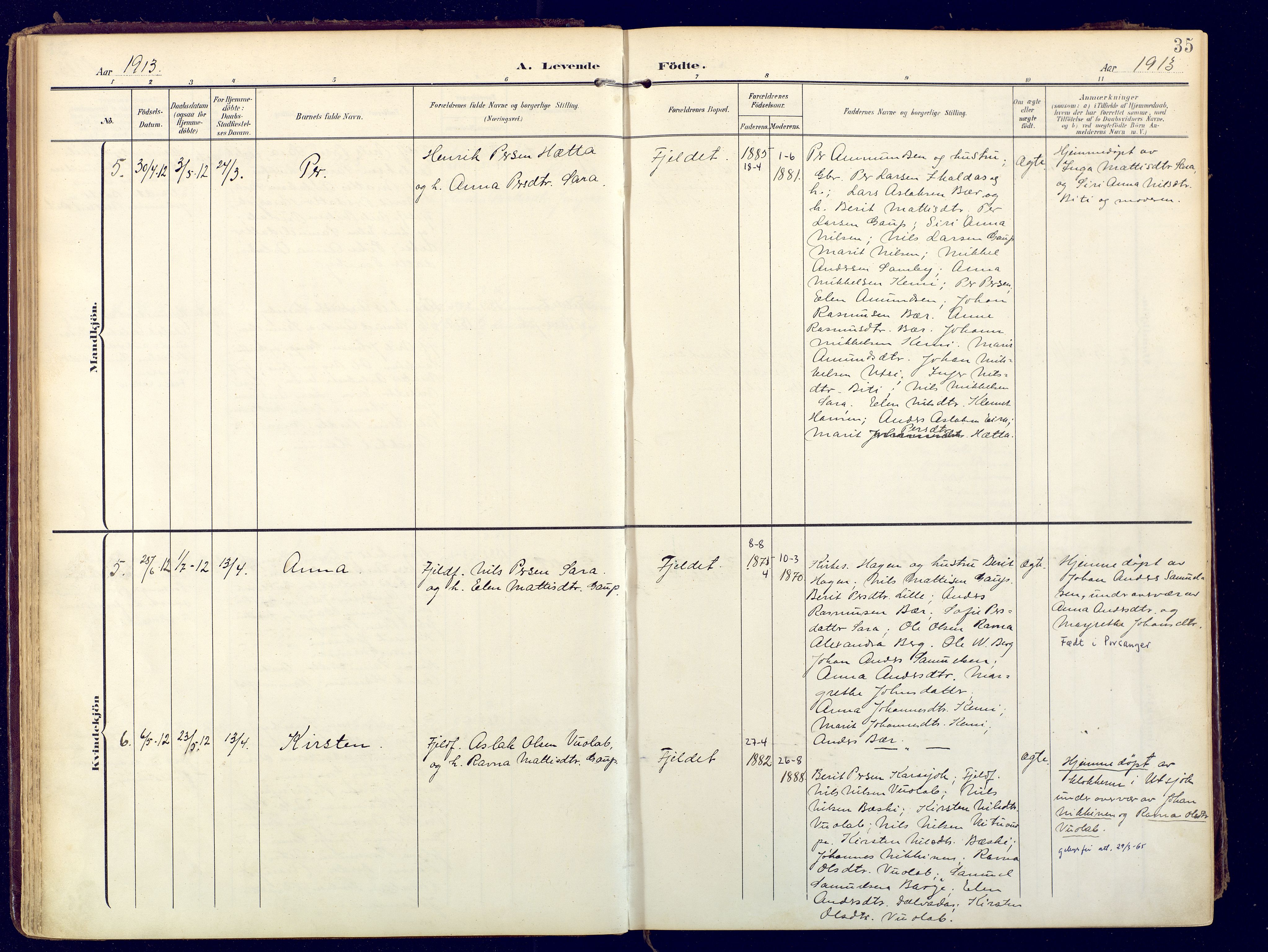 Karasjok sokneprestkontor, AV/SATØ-S-1352/H/Ha: Parish register (official) no. 3, 1907-1926, p. 35