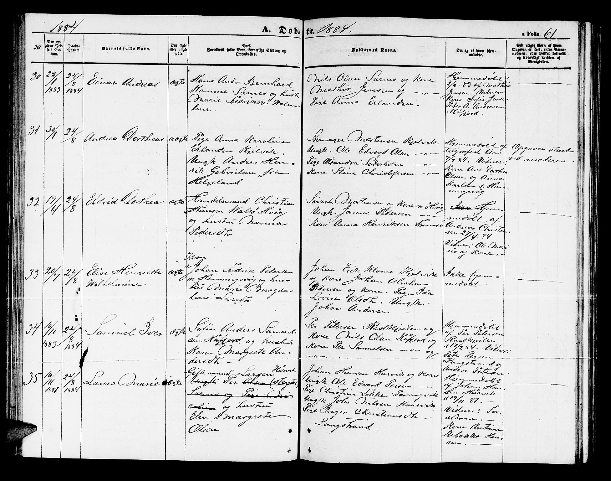 Måsøy sokneprestkontor, AV/SATØ-S-1348/H/Hb/L0003klokker: Parish register (copy) no. 3, 1861-1886, p. 61